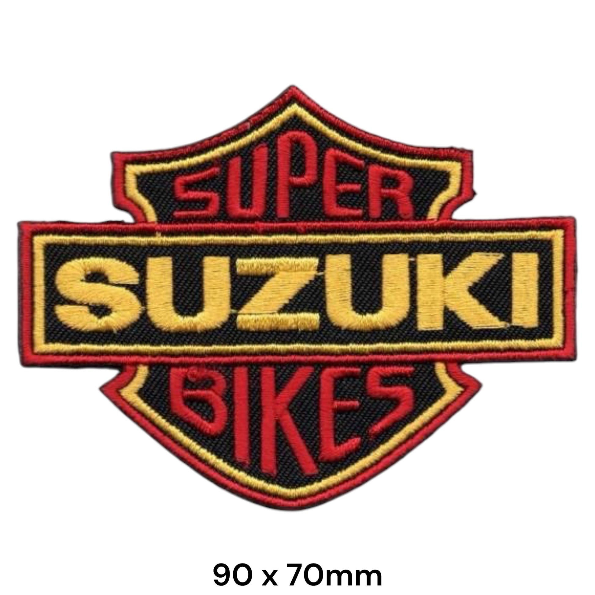 Super Suzuki Bikes Shield Embroidered Patch 90x70mm – Black, Red & Yellow