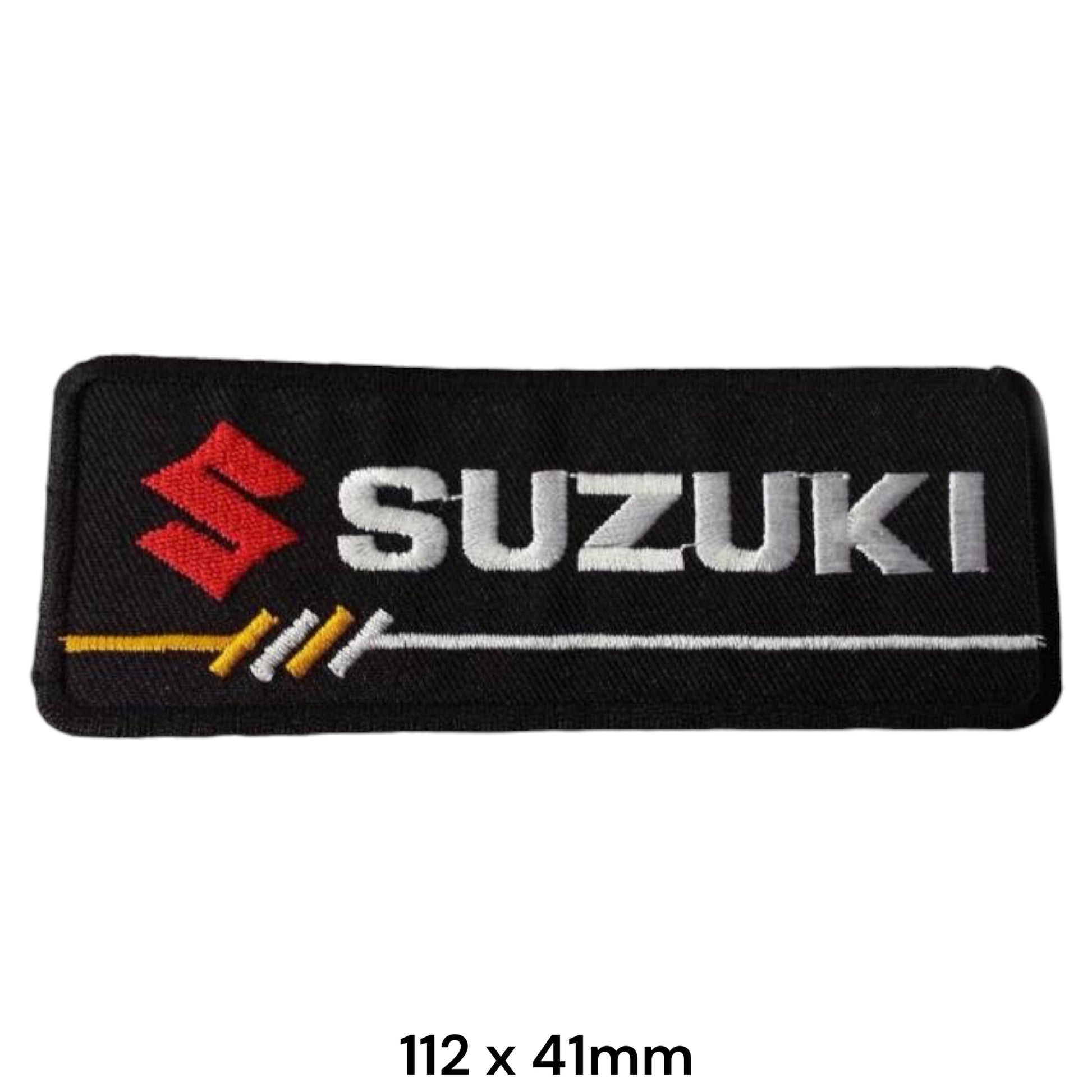 Suzuki S Logo Wordmark Embroidered Patch 112x41mm – Black, Red & White