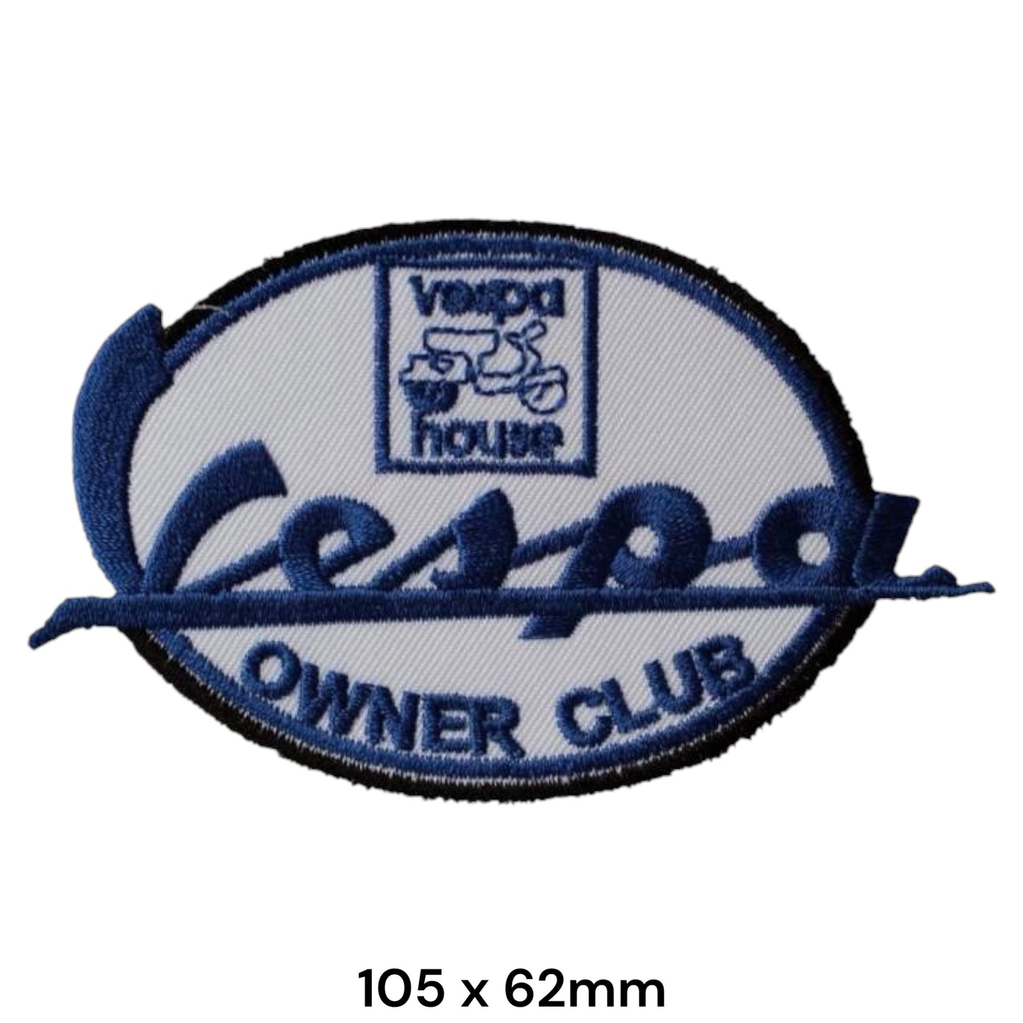Vespa Owner Club House Embroidered Patch 105x62mm – White & Navy Blue