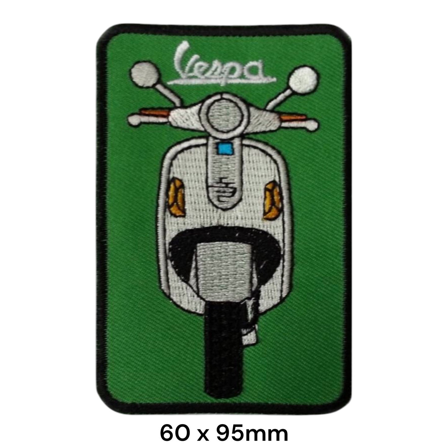 Vespa Front View Green Embroidered Patch 60x95mm – Green, White & Black