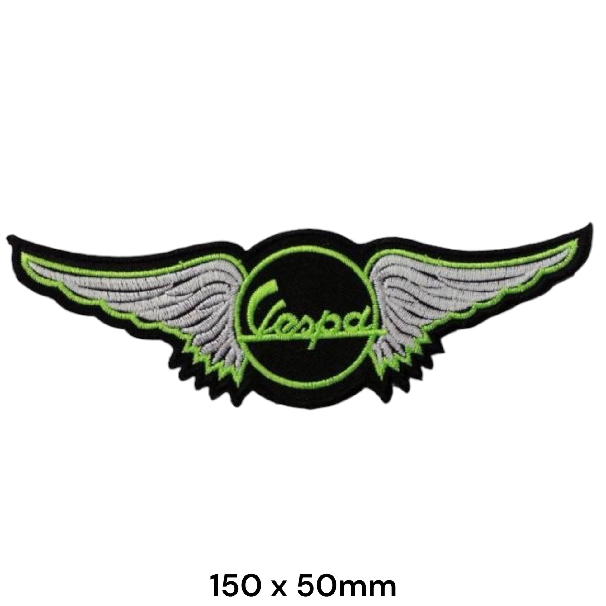 Vespa Wings Green Embroidered Patch 150x50mm – Black, Green & Silver