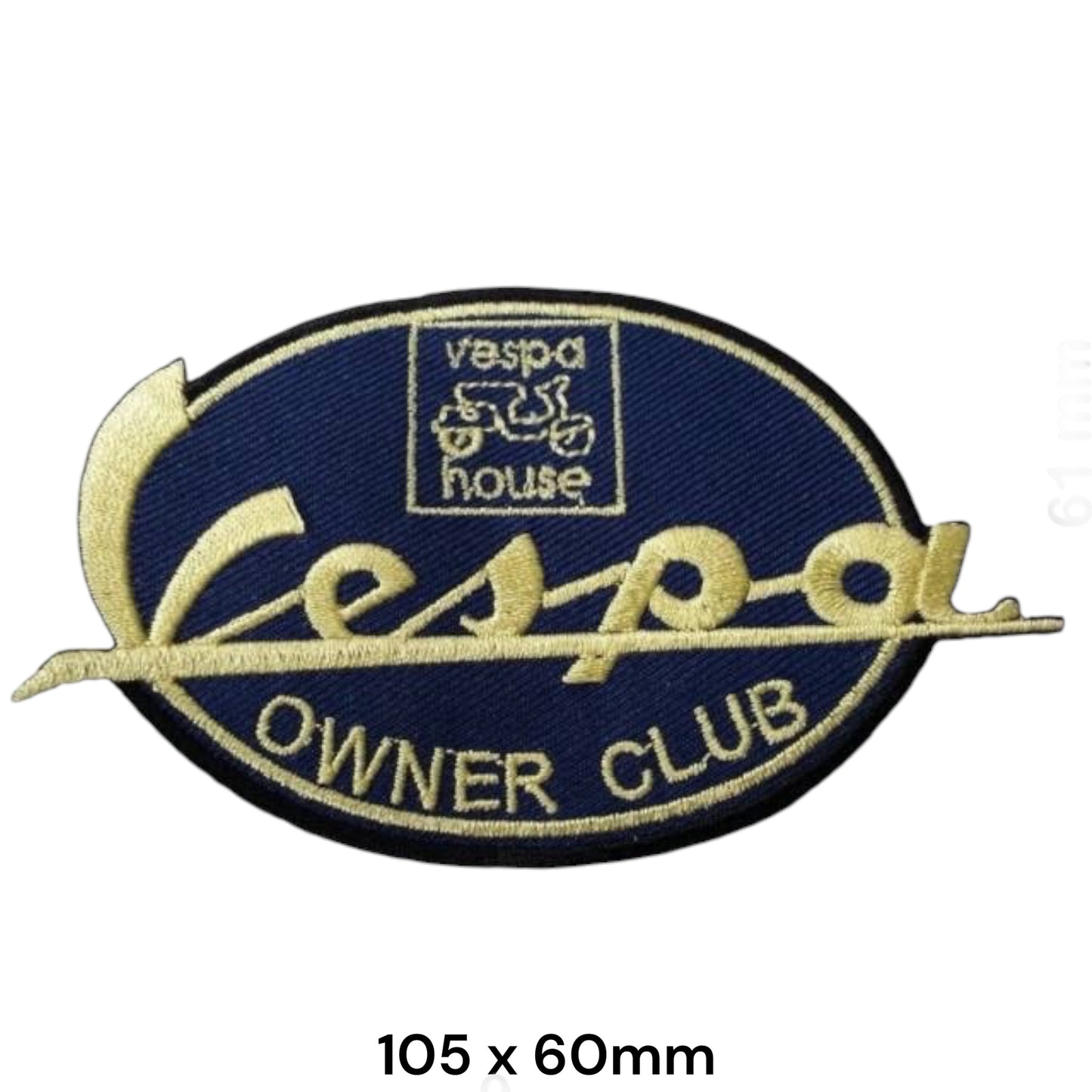 Vespa Owner Club Gold Embroidered Patch 105x60mm – Navy Blue & Gold