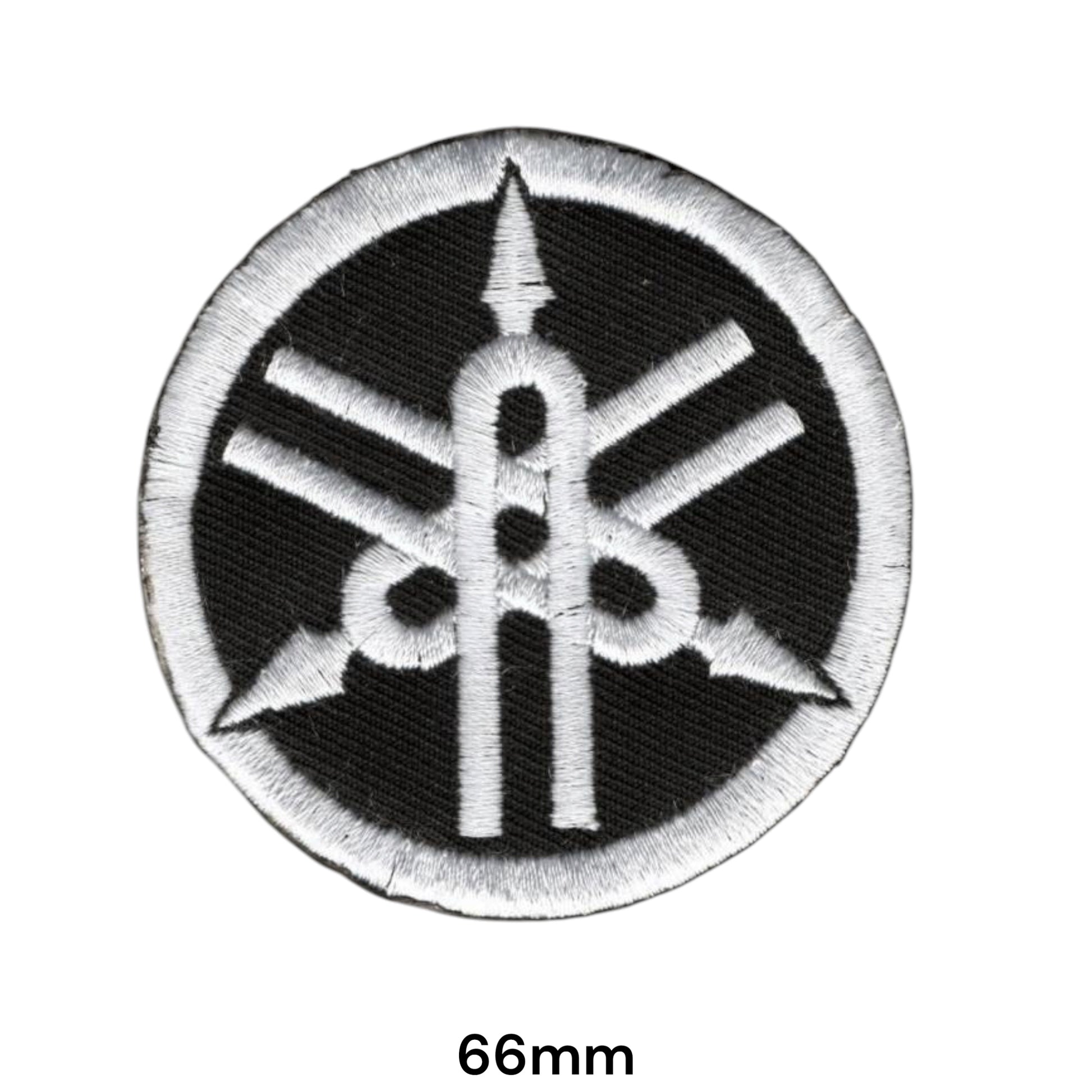 Yamaha Tuning Fork Round Embroidered Patch 66mm – Black & White