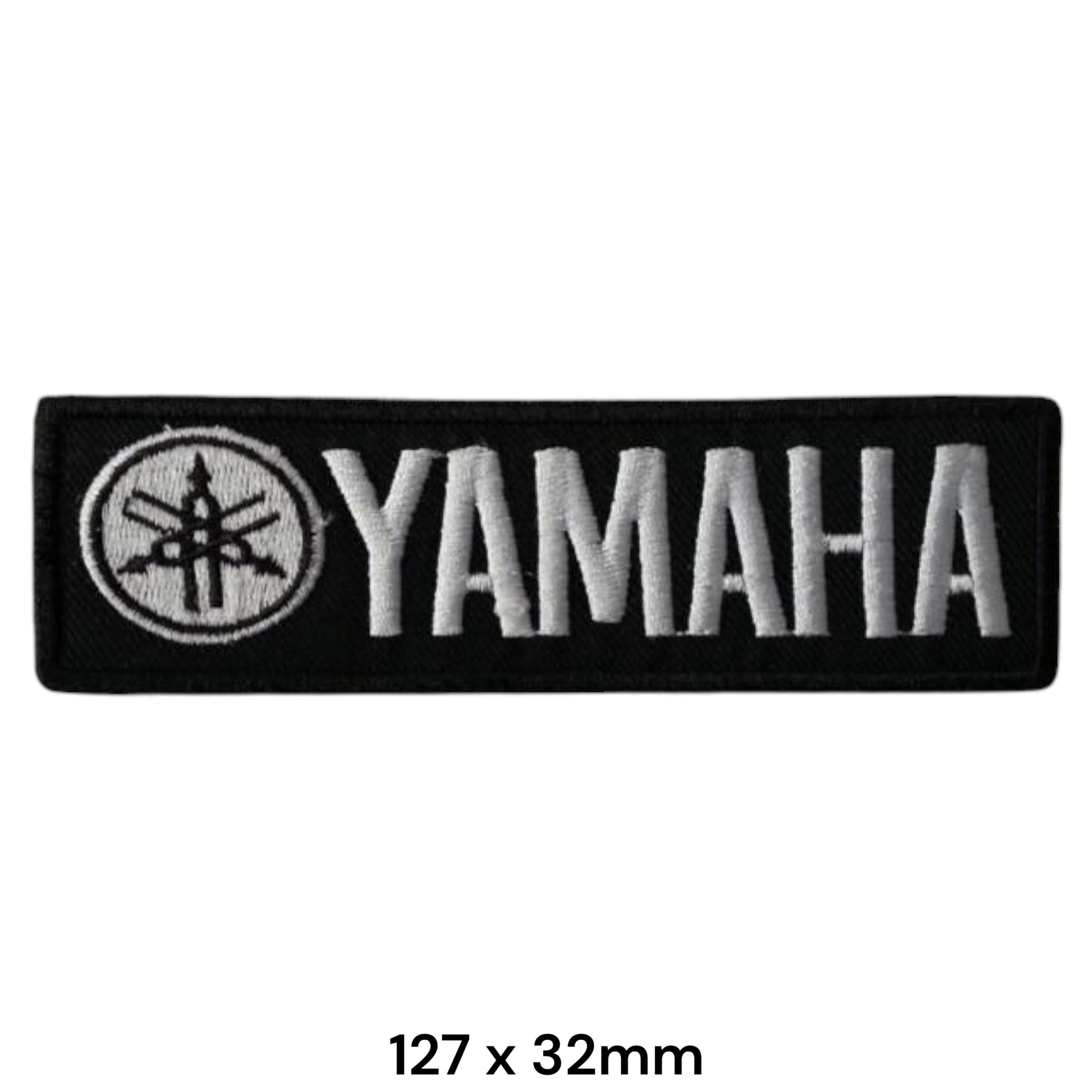 Yamaha White Wordmark Bar Embroidered Patch 127x32mm – Black & White