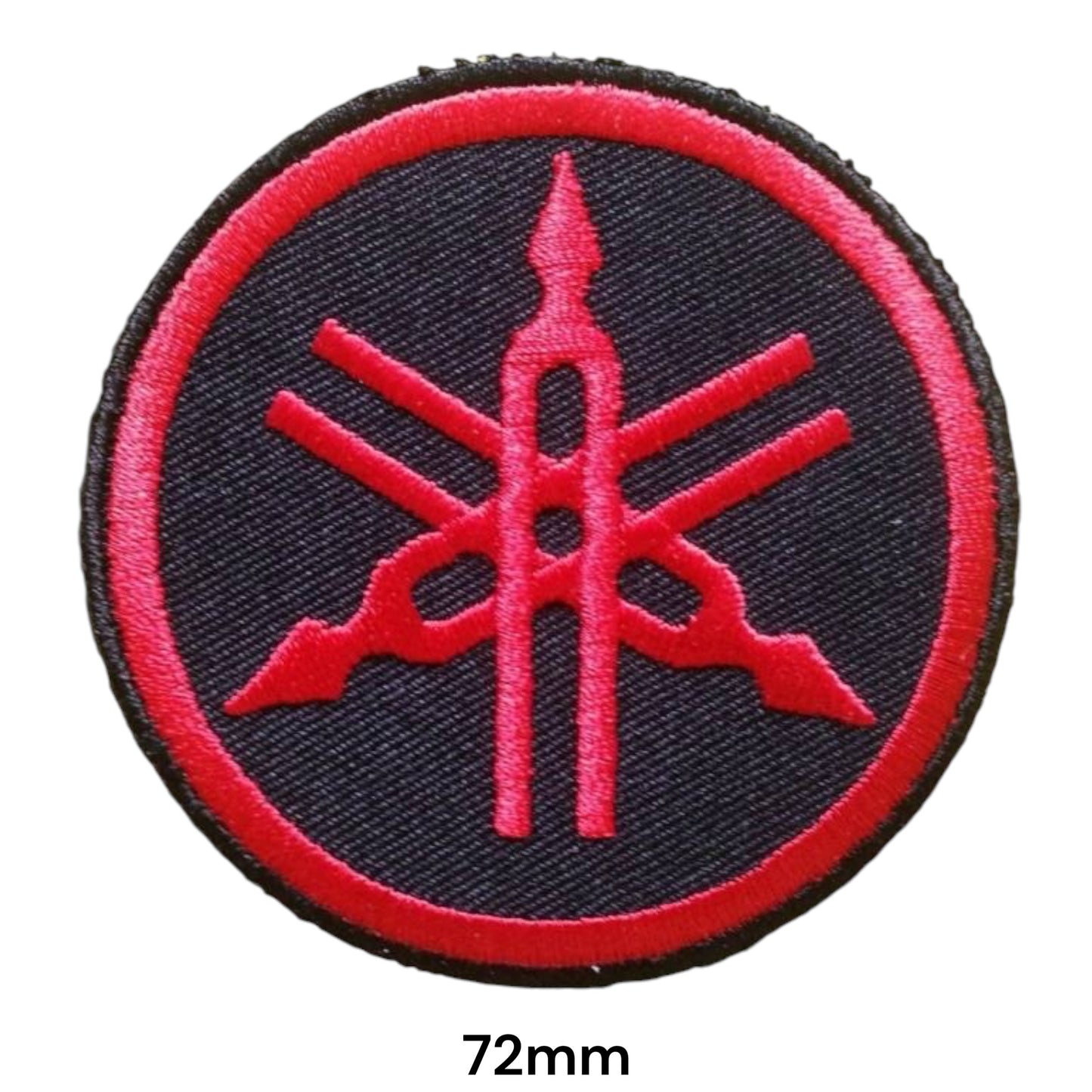 Yamaha Tuning Fork Red Round Embroidered Patch 72mm – Black & Red