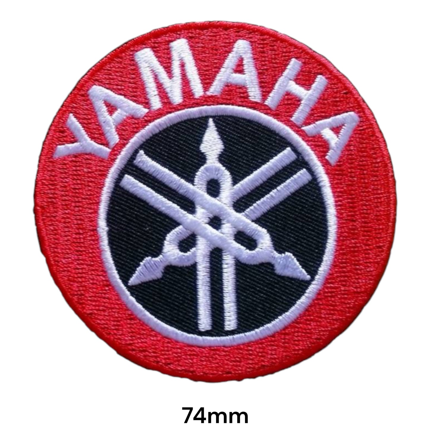Yamaha Wordmark Red Round Embroidered Patch 74mm – Red, Black & White
