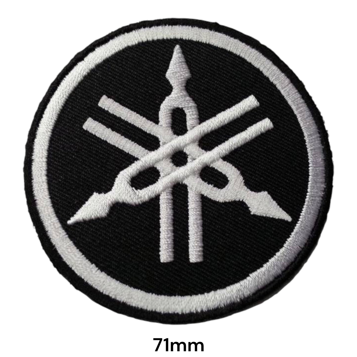Yamaha Tuning Fork Large White Round Embroidered Patch 71mm – Black & White