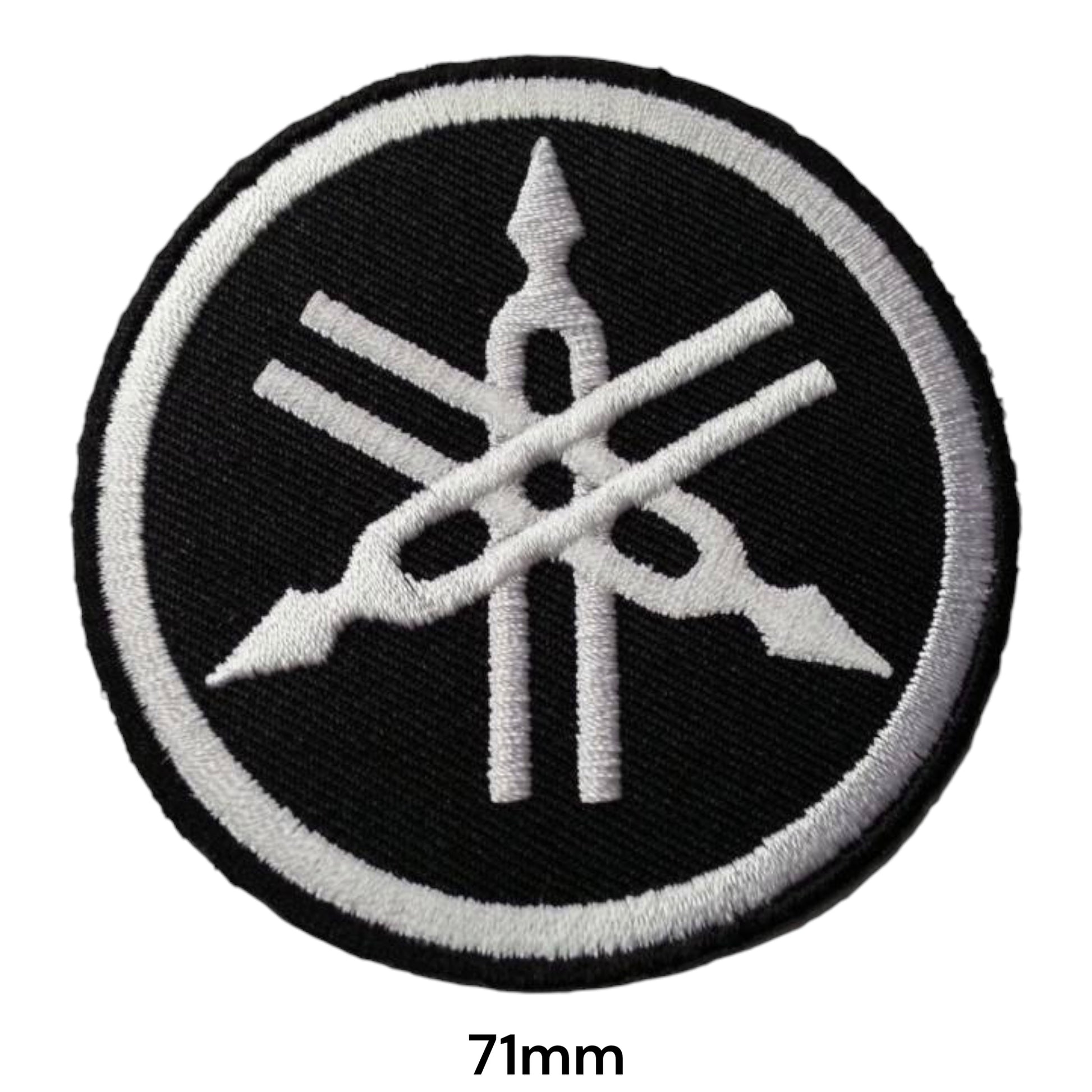 Yamaha Tuning Fork Large White Round Embroidered Patch 71mm – Black & White