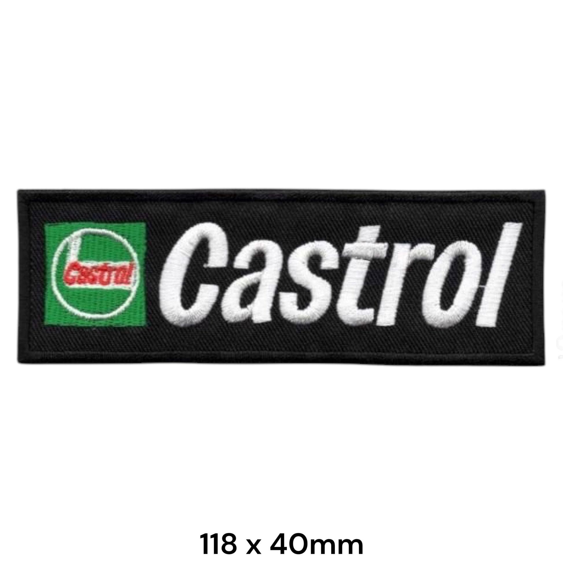 Castrol Wordmark Bar Embroidered Patch 118x40mm – Black, White & Green