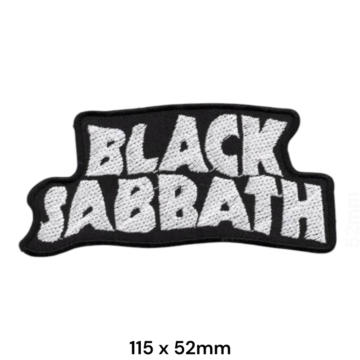 Black Sabbath White Block Logo Embroidered Patch 115x52mm – Black & White