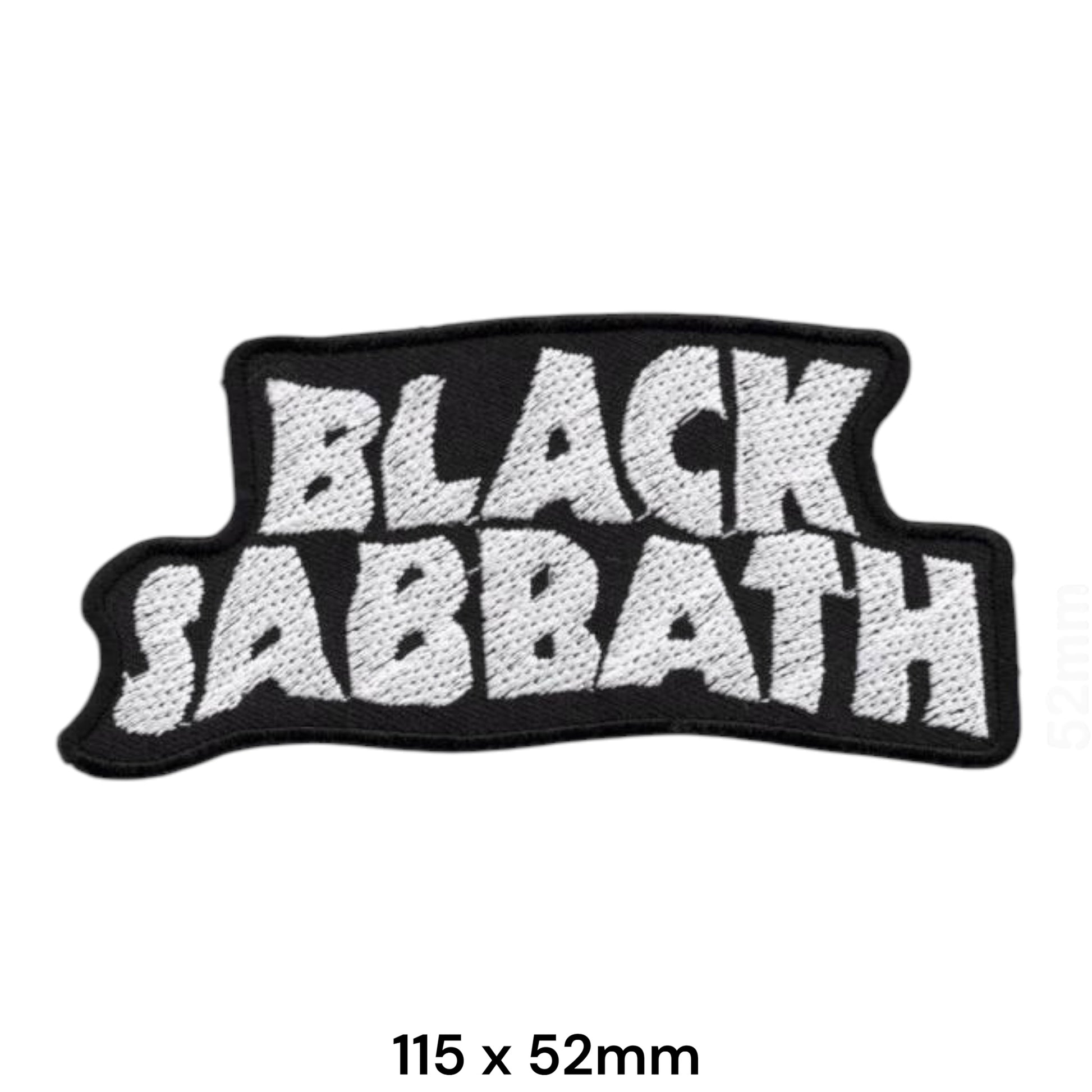 Black Sabbath White Block Logo Embroidered Patch 115x52mm – Black & White