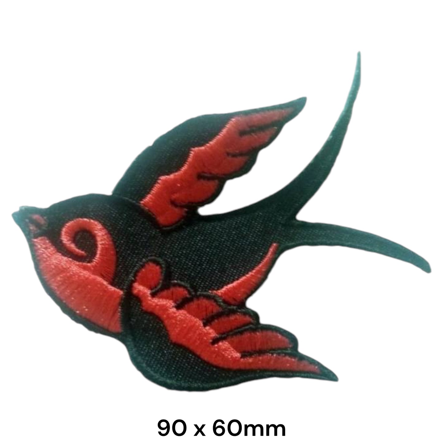 Red & Black Swallow Tattoo Embroidered Patch 90x60mm – Black & Red