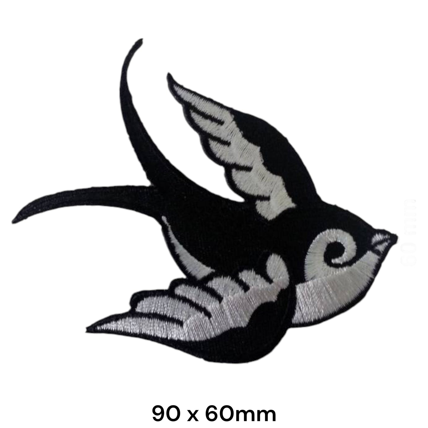 Black & White Swallow Mirror Tattoo Embroidered Patch 90x60mm – Black & White