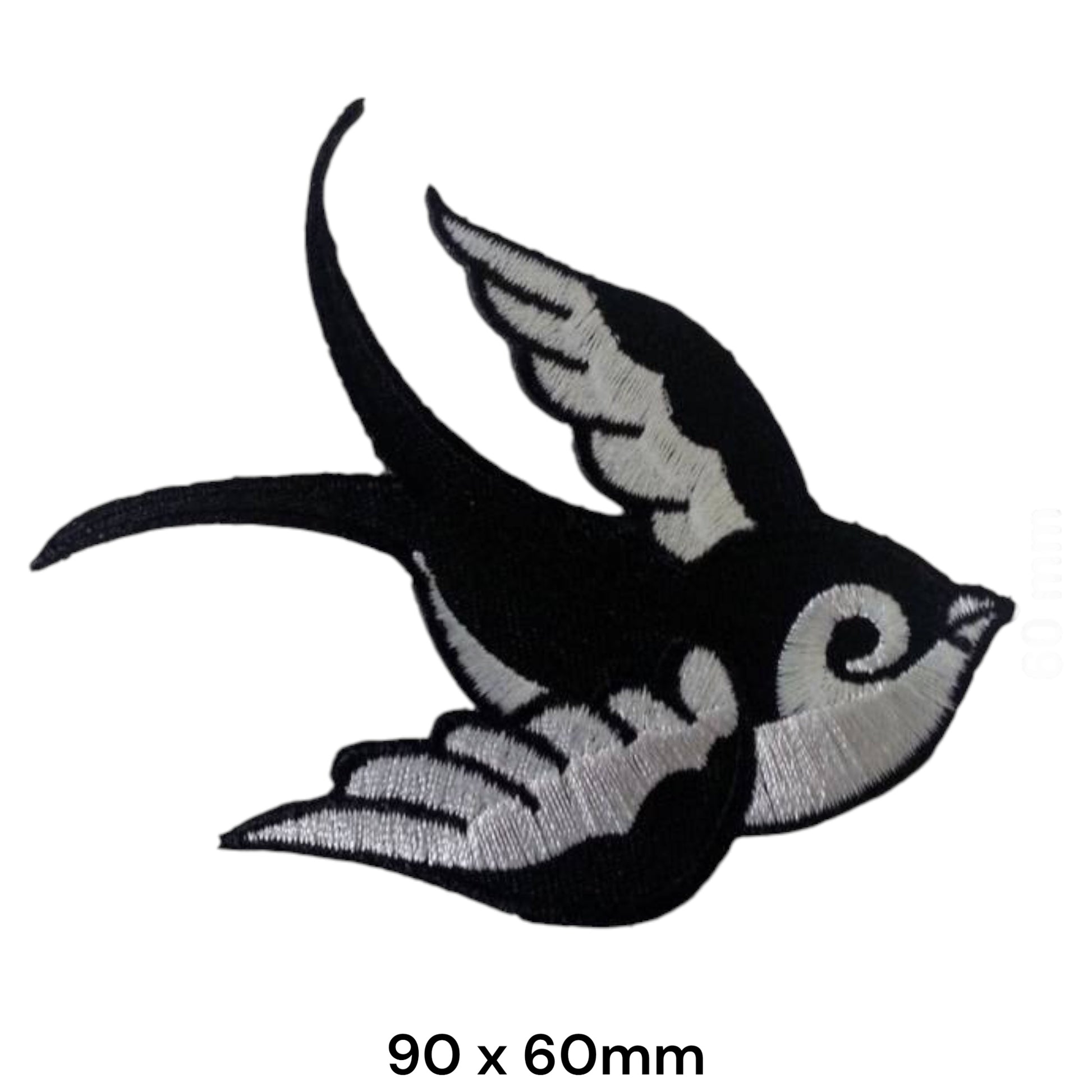 Black & White Swallow Mirror Tattoo Embroidered Patch 90x60mm – Black & White