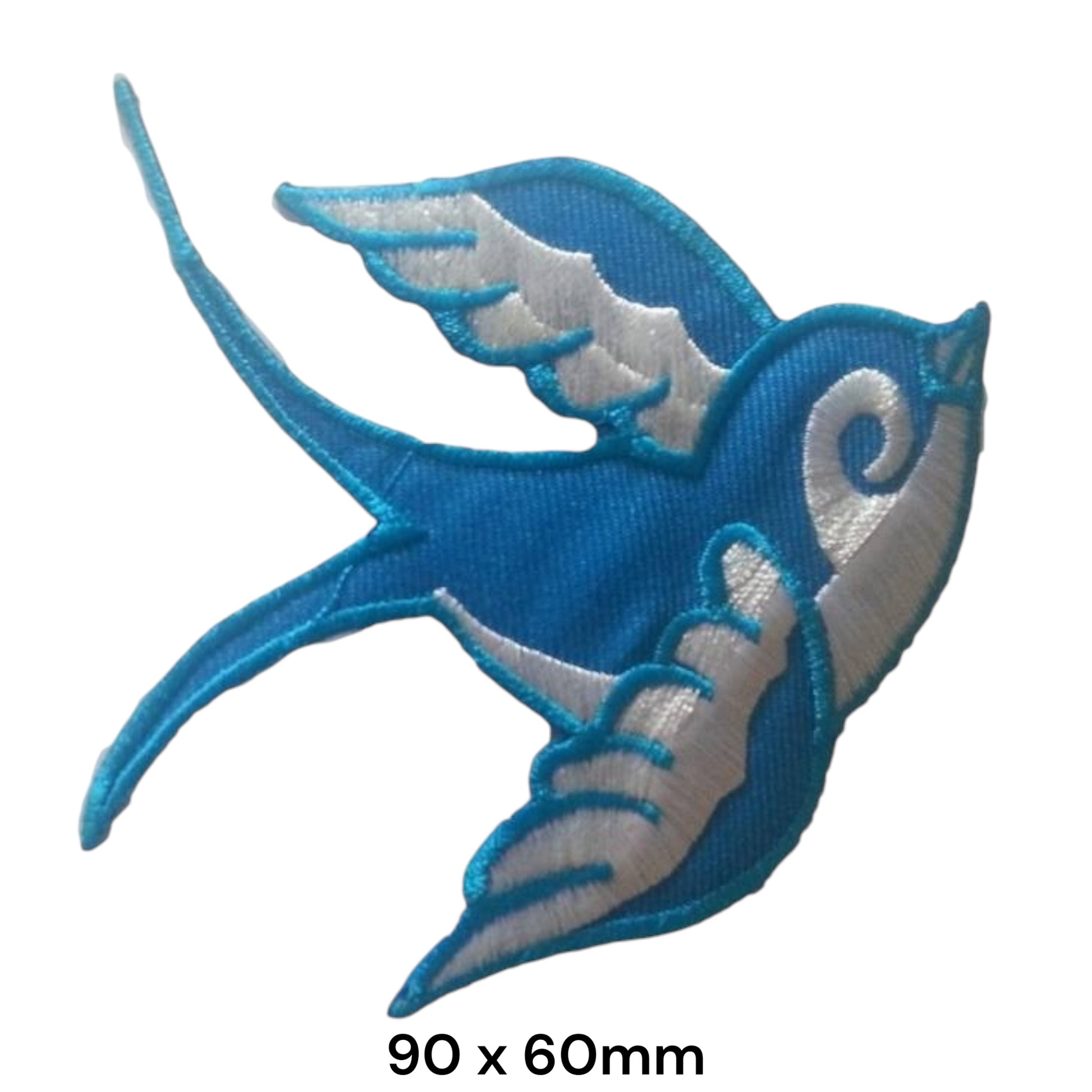 Blue Swallow Mirror Tattoo Embroidered Patch 90x60mm – Blue & White