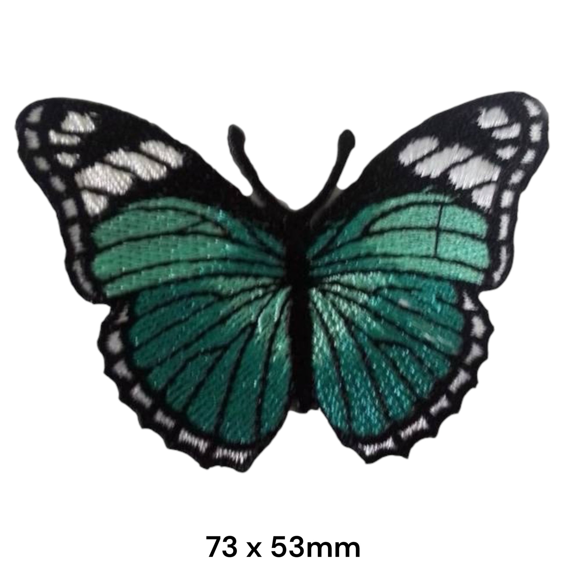 Teal Morpho Butterfly Embroidered Patch 73x53mm – Teal, Green, Black & White