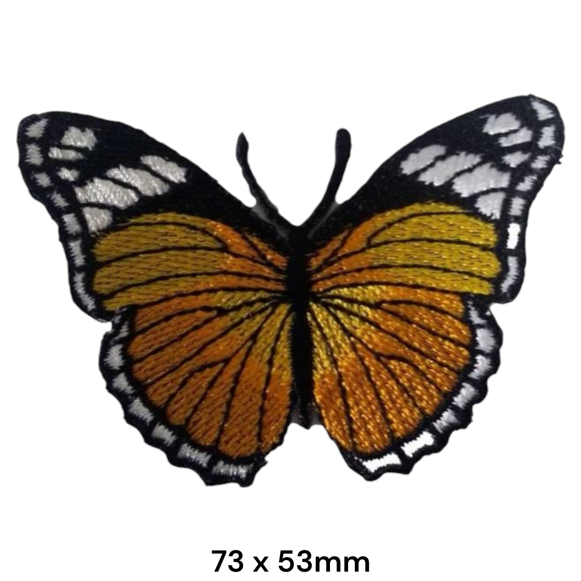 Orange Monarch Butterfly Embroidered Patch 73x53mm – Orange, Yellow, Black & White