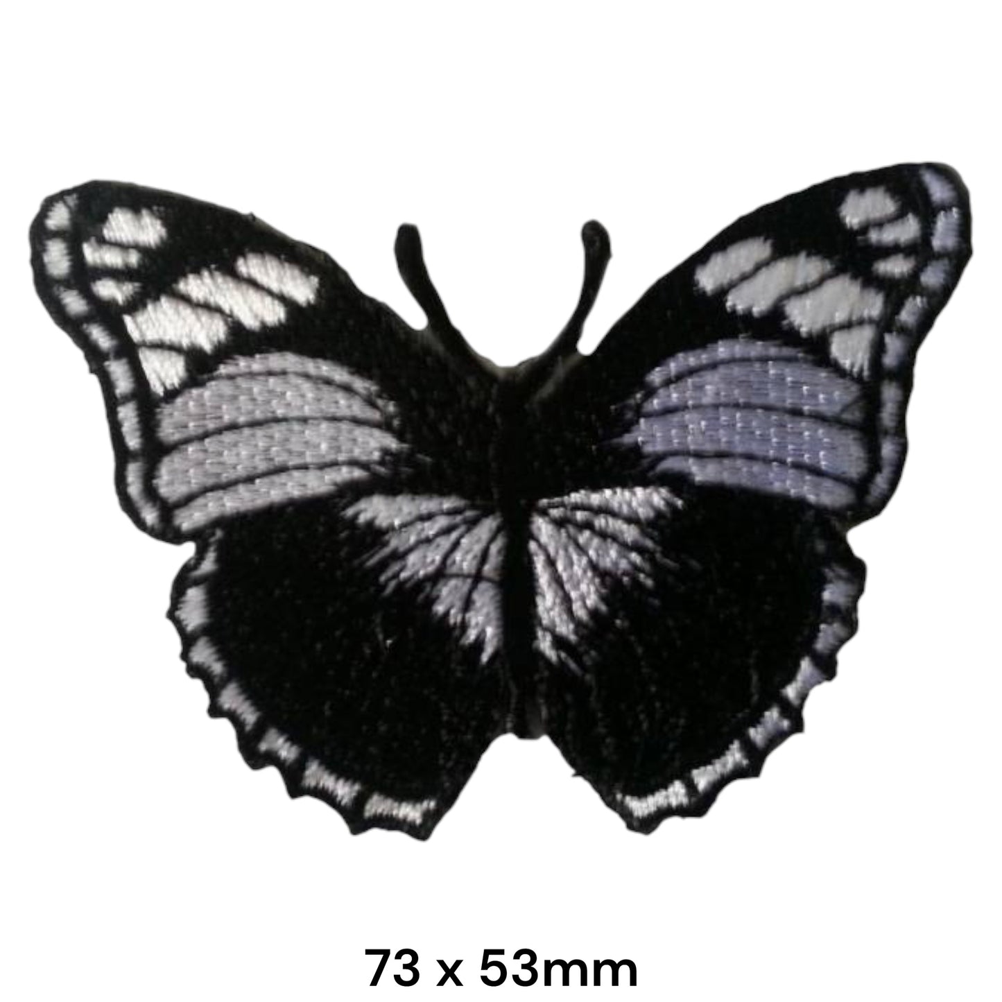 Black & Grey Butterfly Embroidered Patch 73x53mm – Black, Grey & White