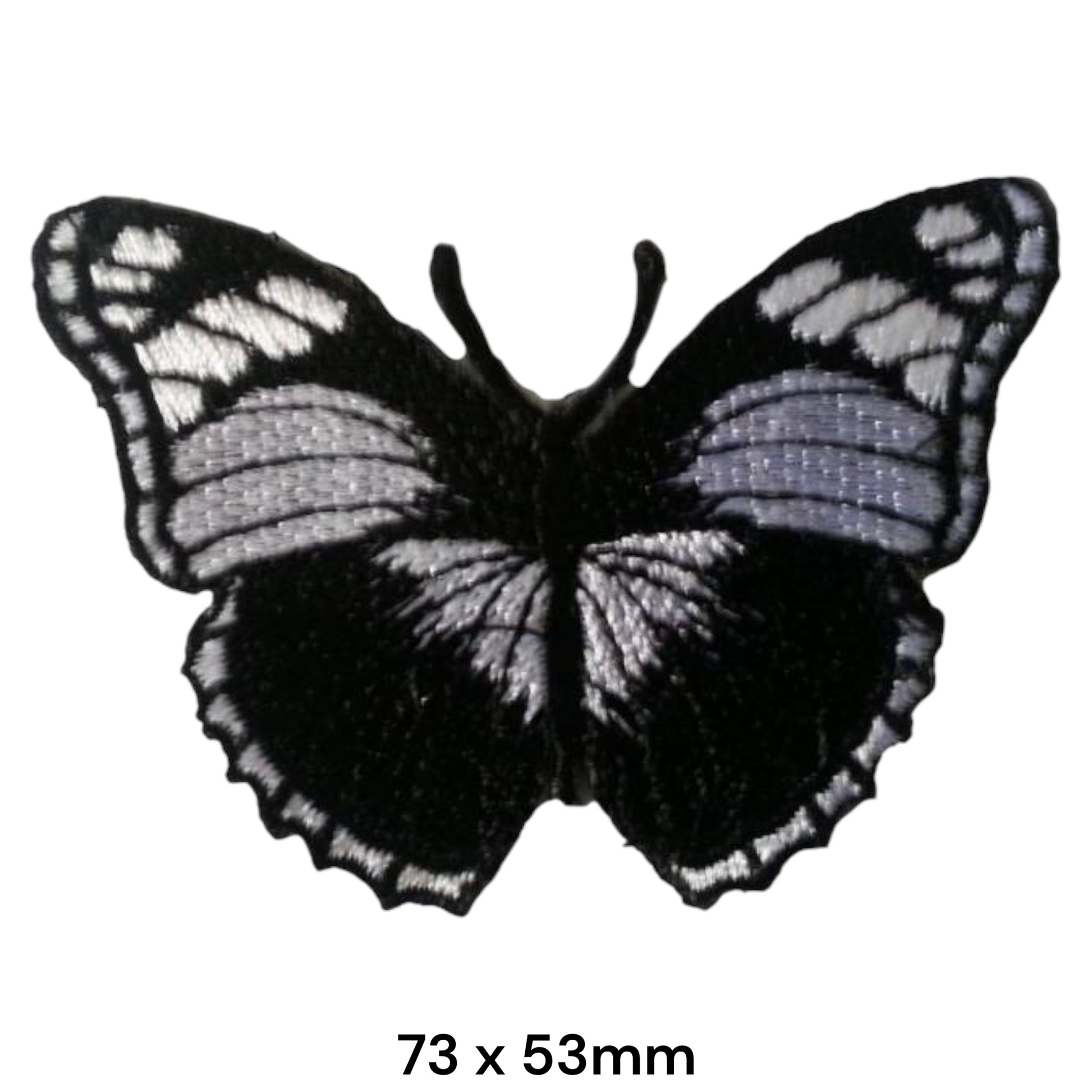 Black & Grey Butterfly Embroidered Patch 73x53mm – Black, Grey & White