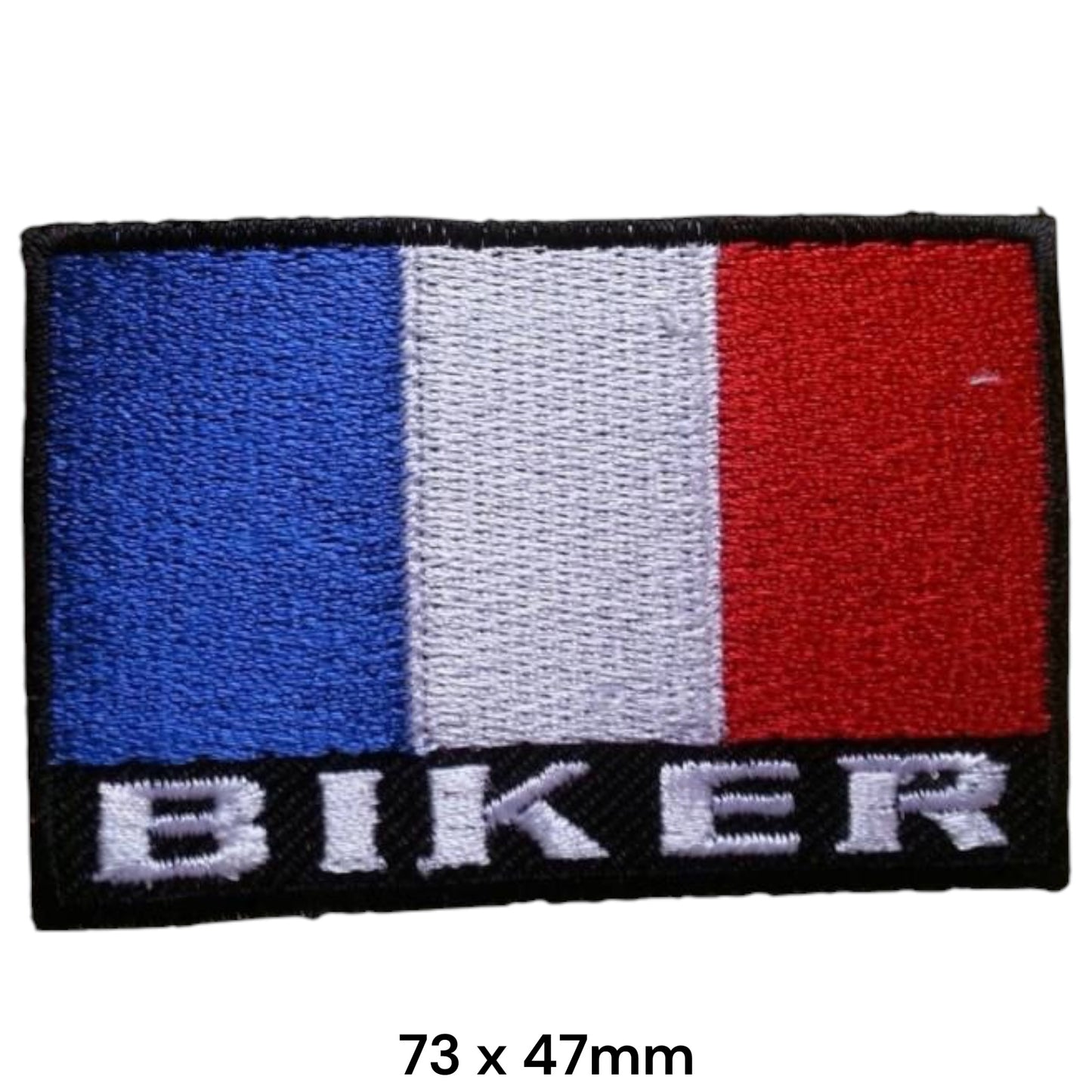 France Flag Biker Embroidered Patch 73x47mm – Blue, White, Red & Black