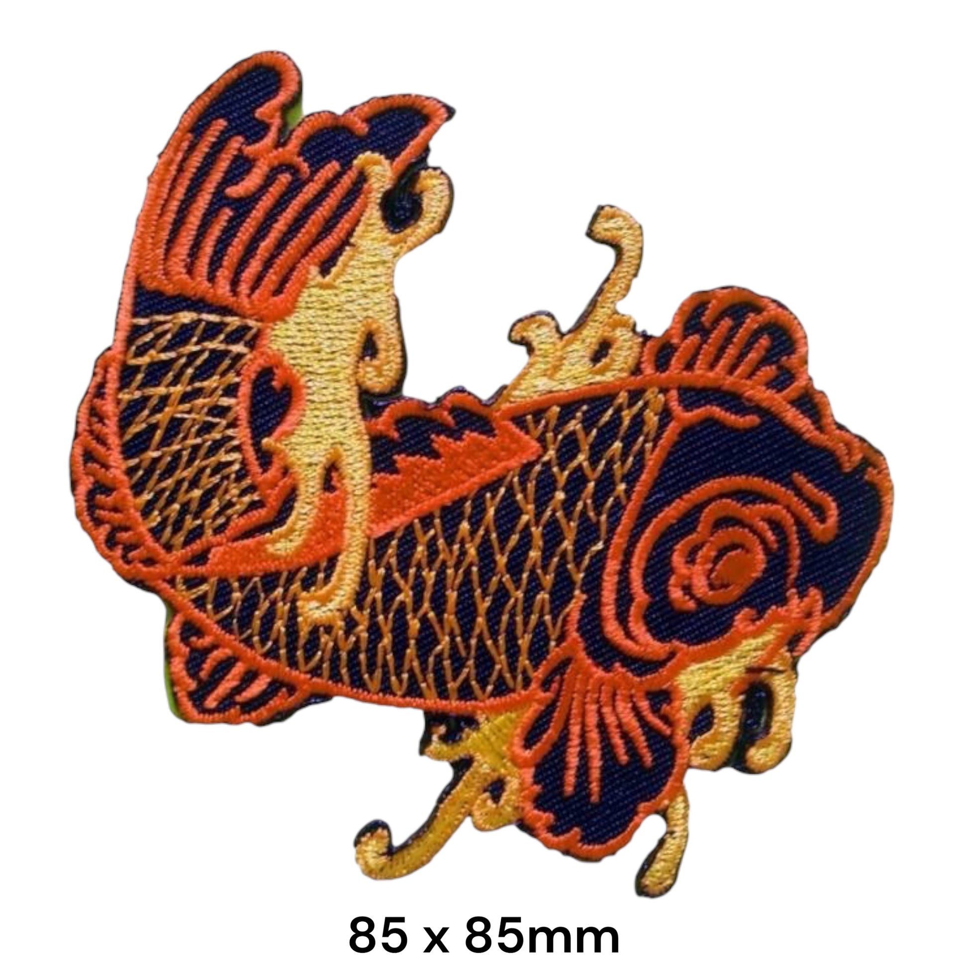 Koi Fish Tattoo Embroidered Patch 85x85mm – Navy Blue, Orange, Red & Gold