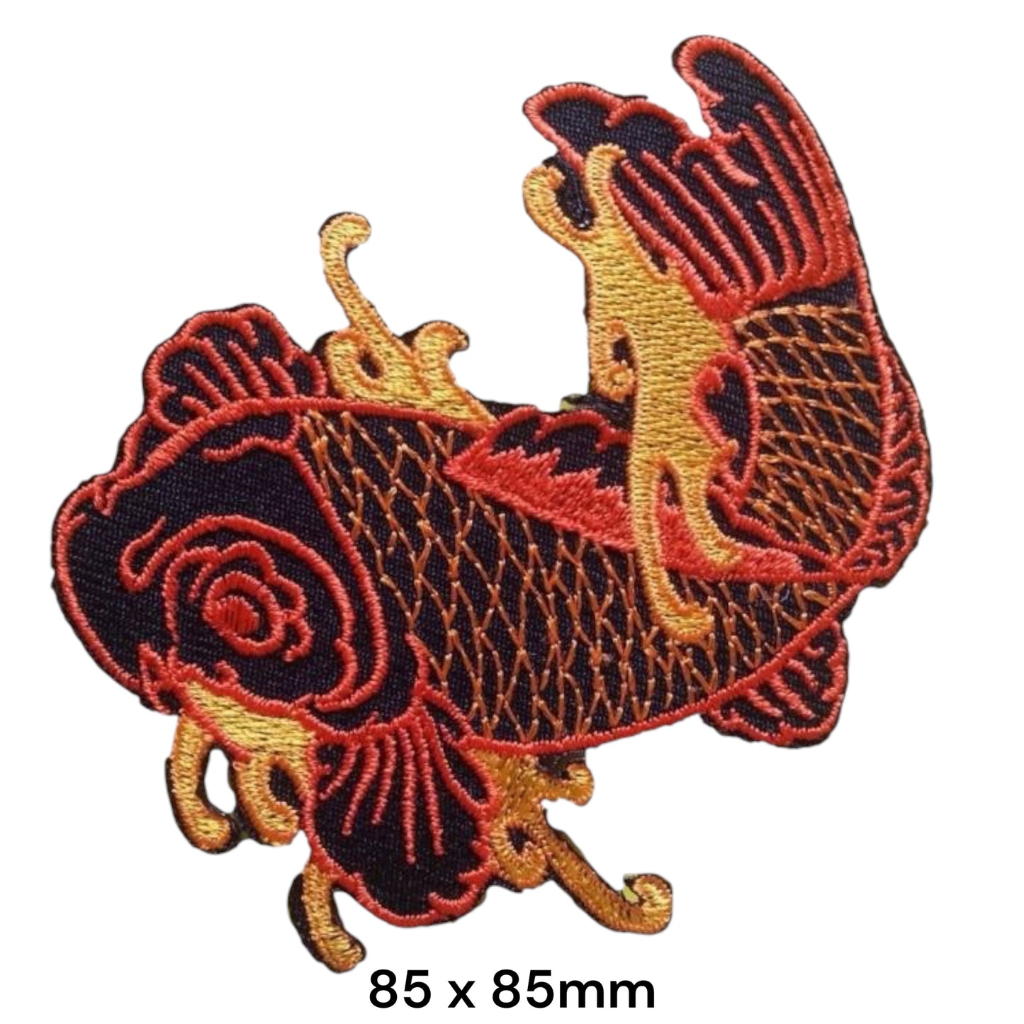 Koi Fish Black Mirror Tattoo Embroidered Patch 85x85mm – Black, Red & Gold