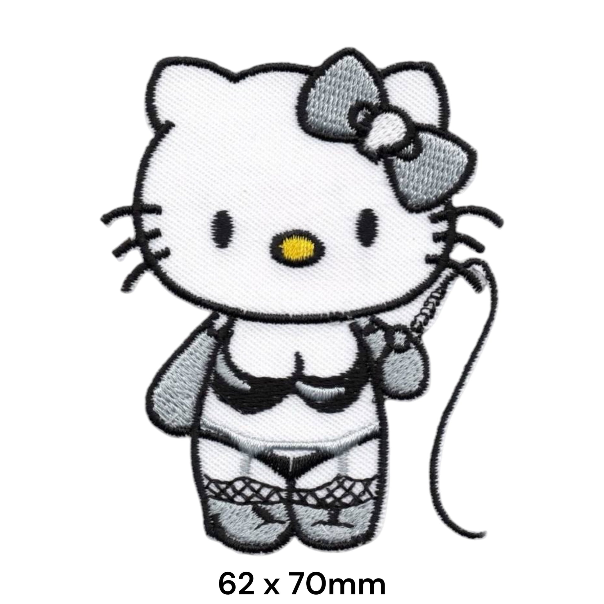 Hello Kitty Gothic Whip Embroidered Patch 62x70mm – White, Black & Grey
