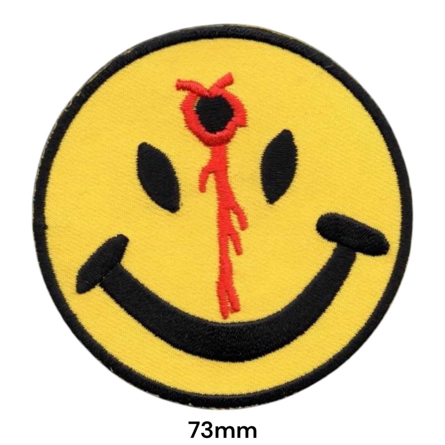 Watchmen Smiley Face Bullet Embroidered Patch 73x73mm – Yellow, Black & Red