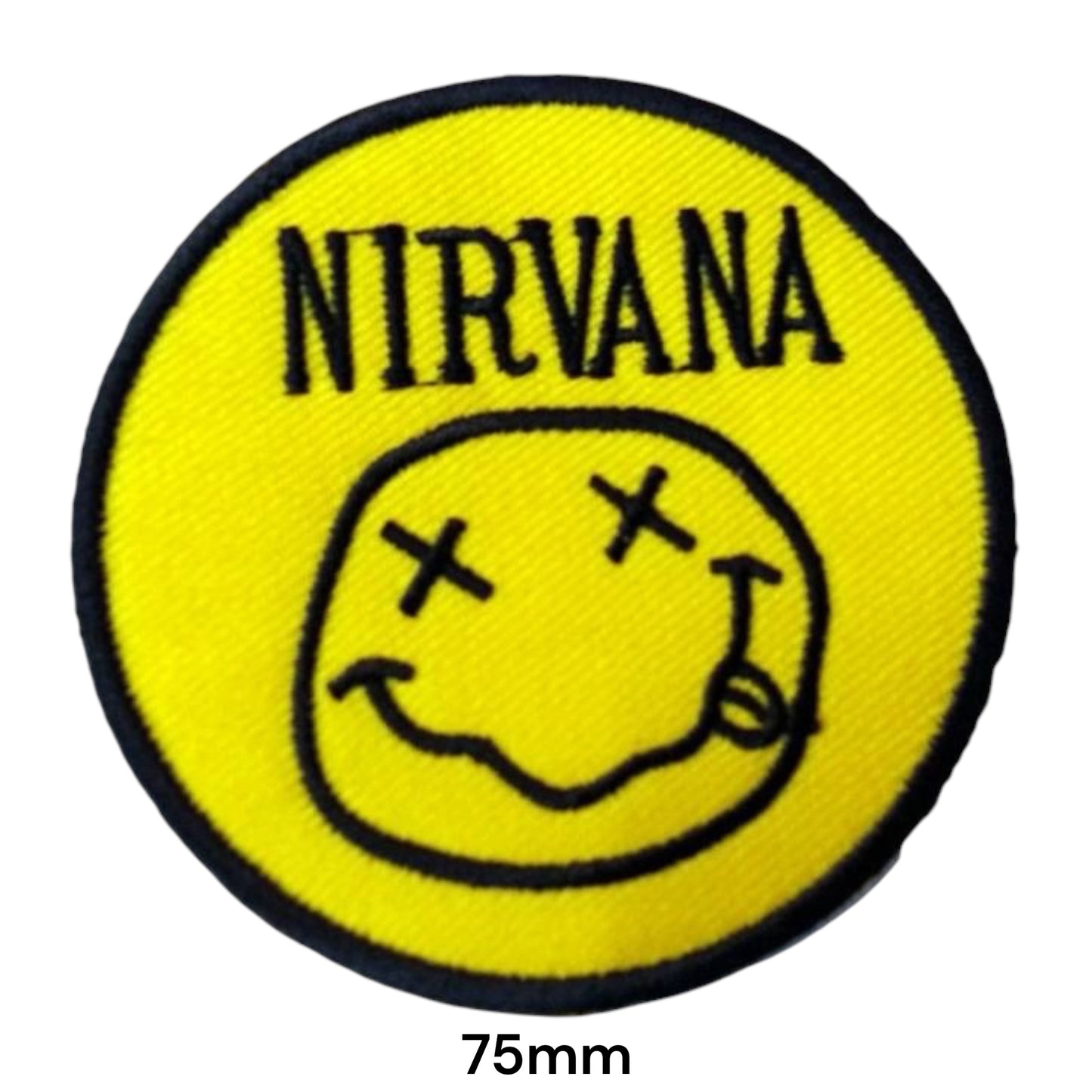 Nirvana Yellow Smiley Face Embroidered Patch 75x75mm – Yellow & Black