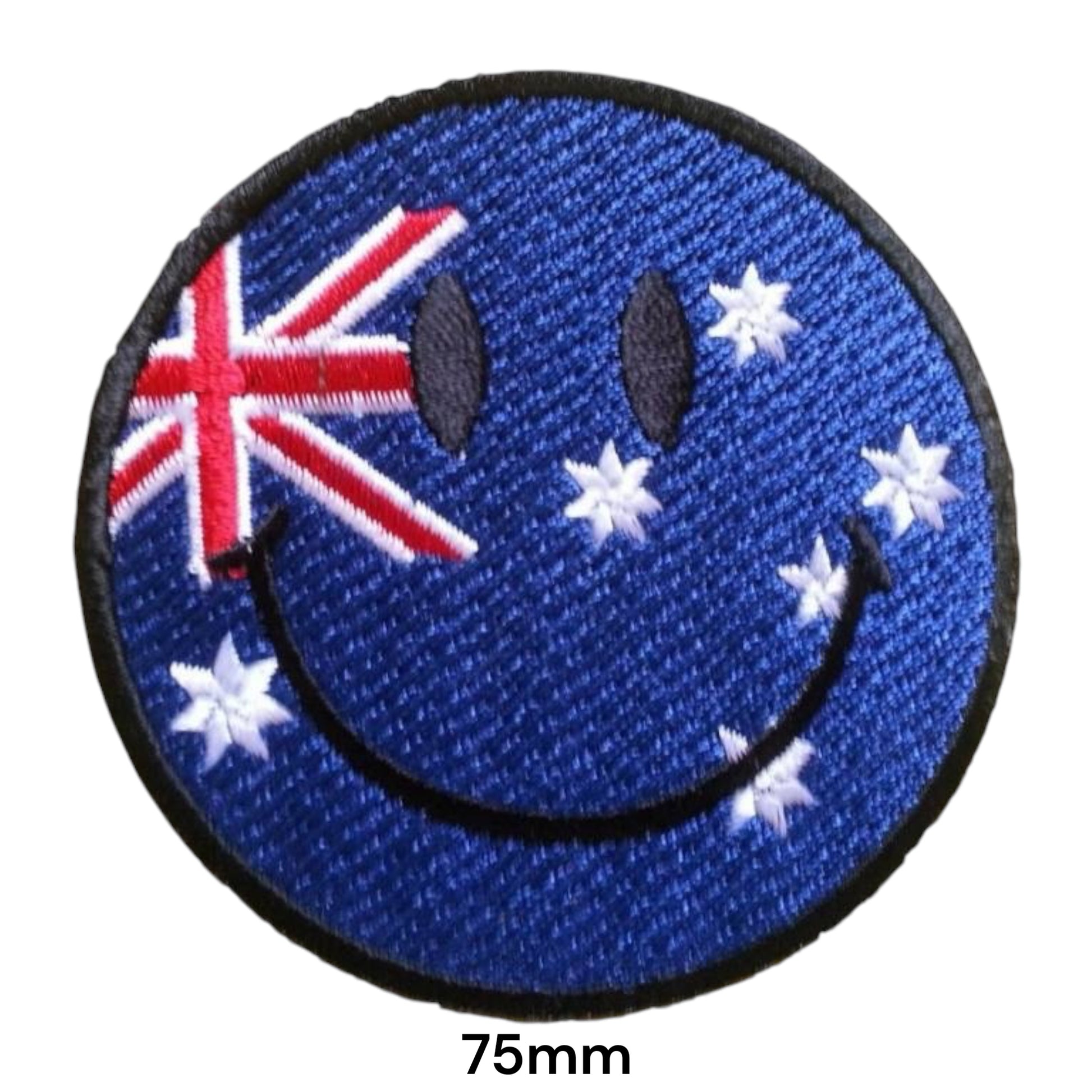 Australia Smiley Face Embroidered Patch 75x75mm – Blue, Red, White & Black