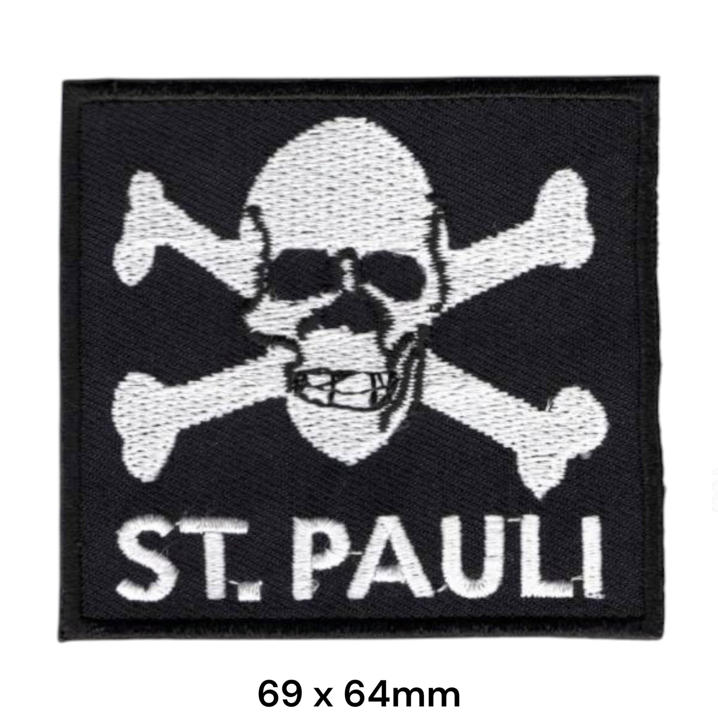 FC St. Pauli Skull Crossbones Embroidered Patch 69x64mm – Black & White