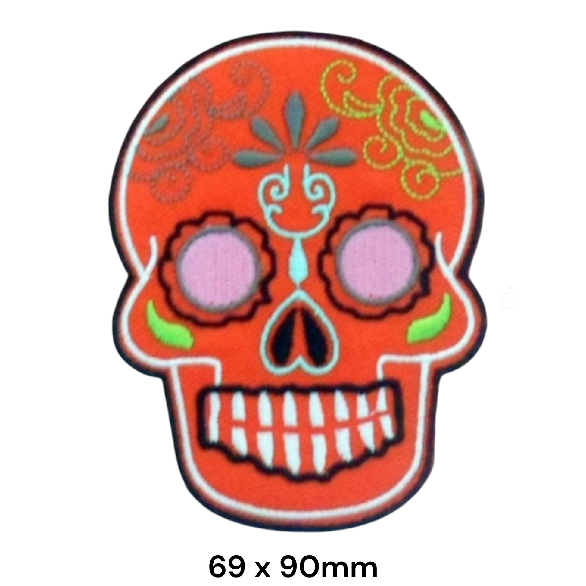 Sugar Skull Red Embroidered Patch 69x90mm – Red, Pink, Green & Gold