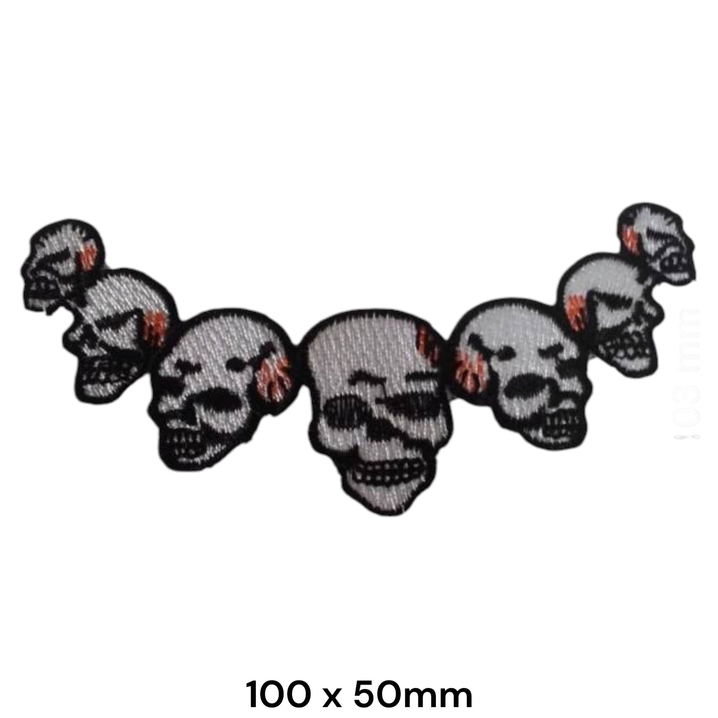 Five Skulls Row Embroidered Patch Iron-On Sew-On Biker Gothic Horror Badge