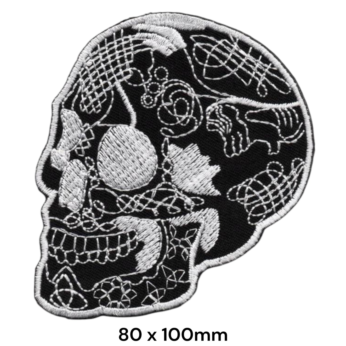 Celtic Skull Black Silver Profile Embroidered Patch 80x100mm – Black & Silver