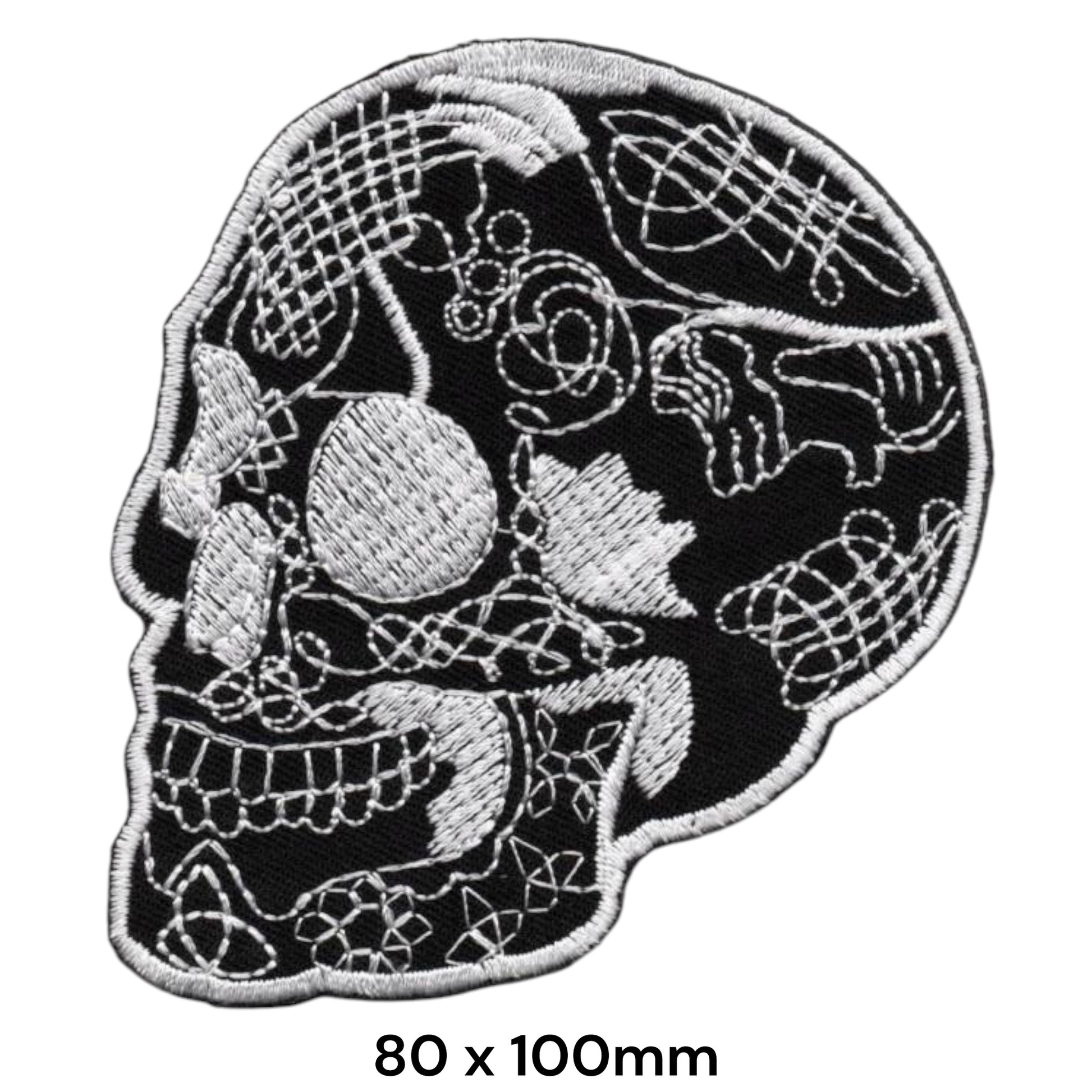 Celtic Skull Black Silver Profile Embroidered Patch 80x100mm – Black & Silver