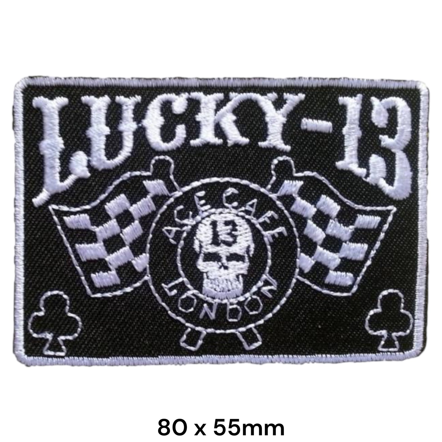 Lucky 13 Ace Cafe London Embroidered Patch 80x55mm – Black & White
