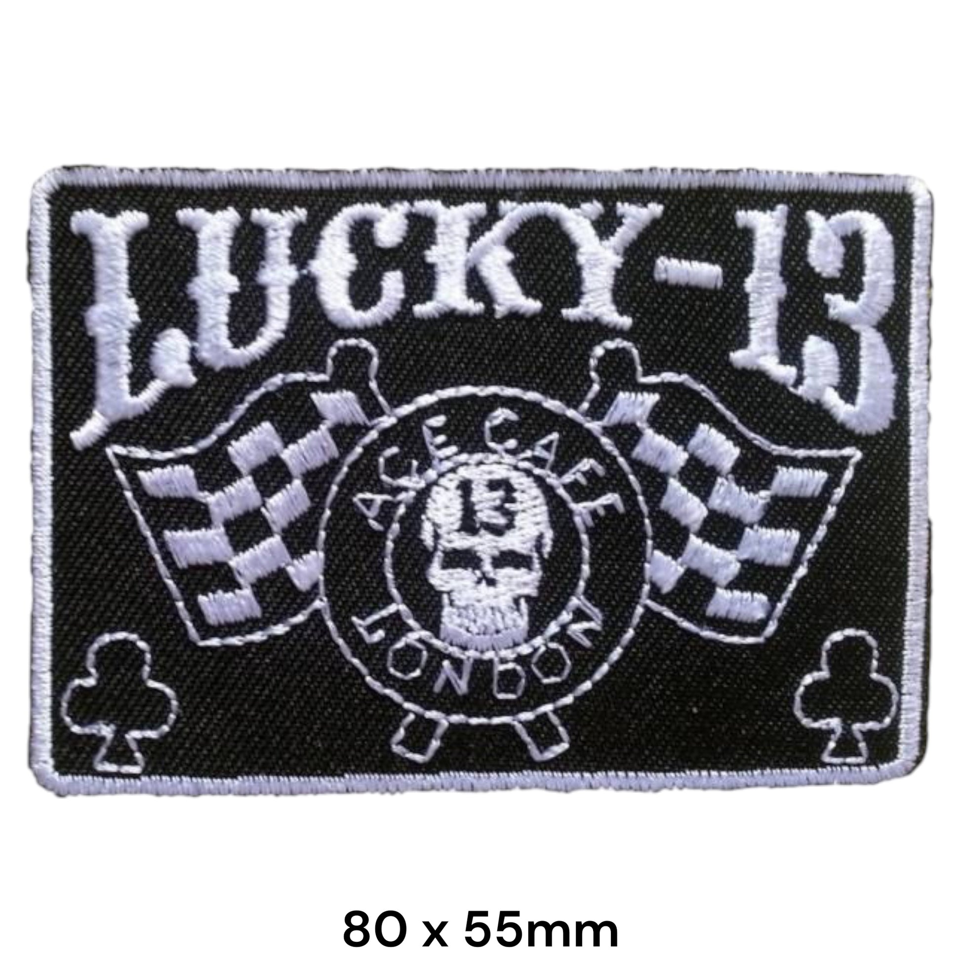 Lucky 13 Ace Cafe London Embroidered Patch 80x55mm – Black & White