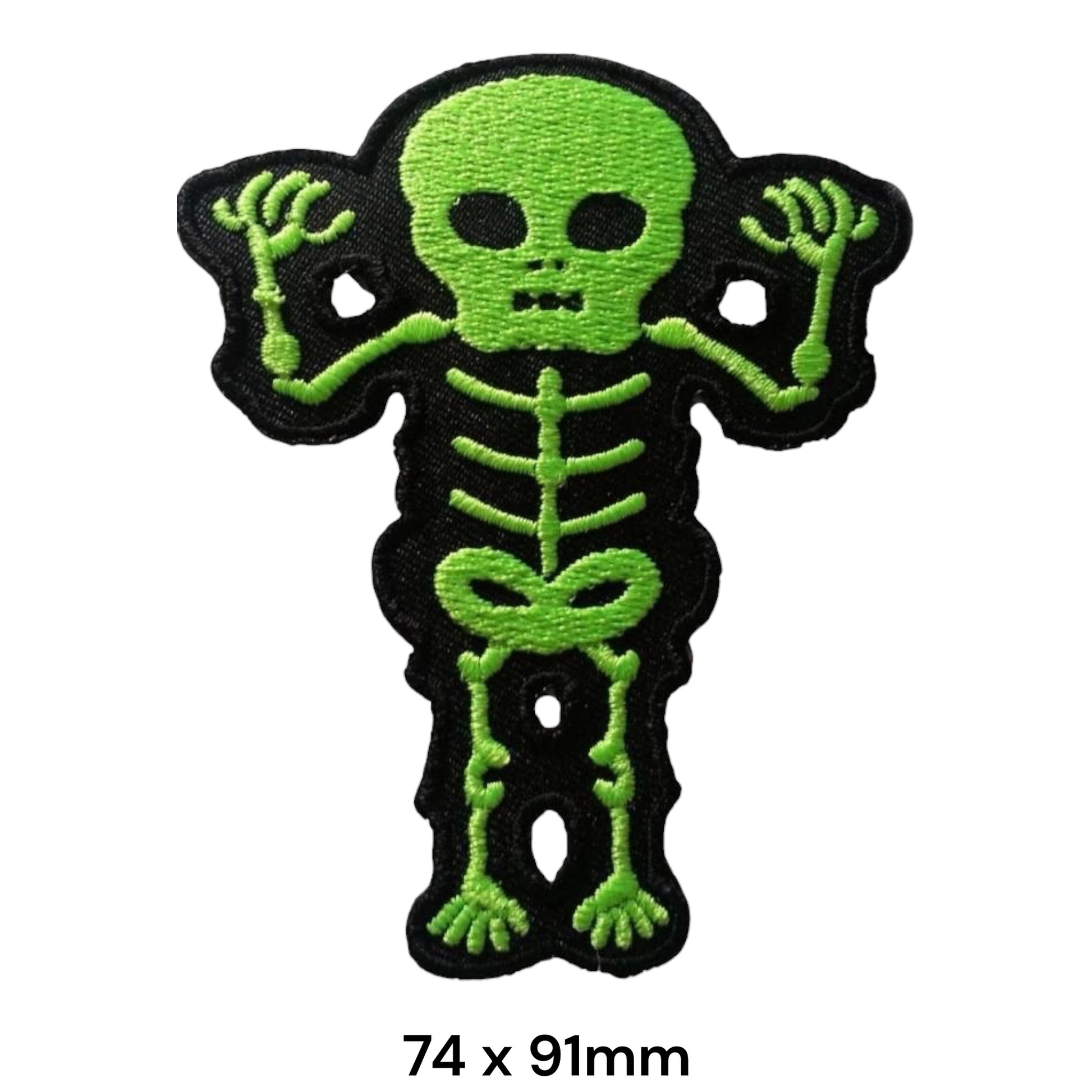Green Skeleton Baby Embroidered Patch 74x91mm – Green & Black