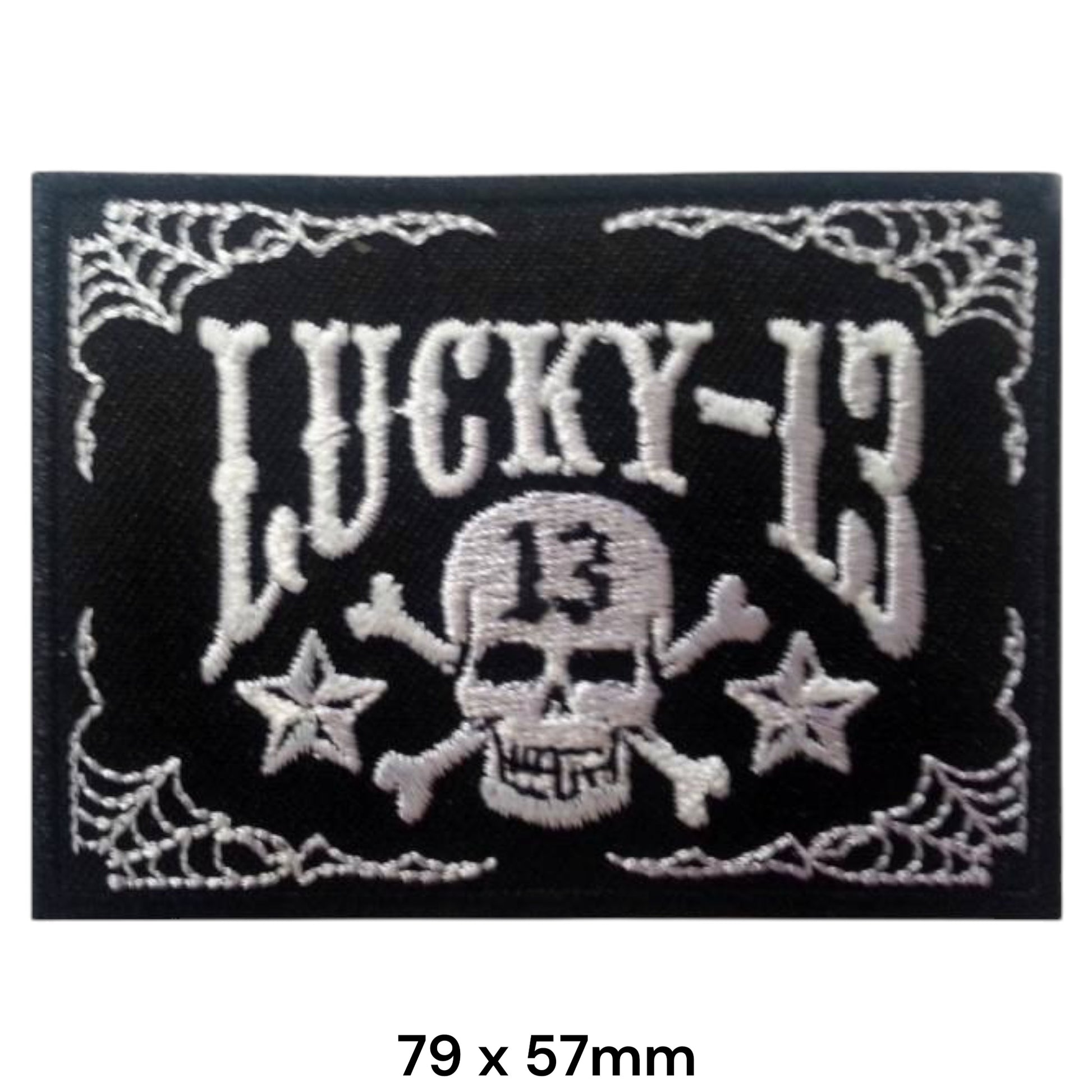 Lucky 13 Skull Crossbones Spiderweb Embroidered Patch 79x57mm – Black & White