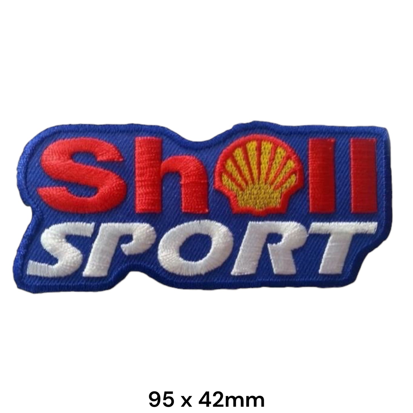 Shell Sport Racing Logo Embroidered Patch 95x42mm – Blue, Red, White & Yellow