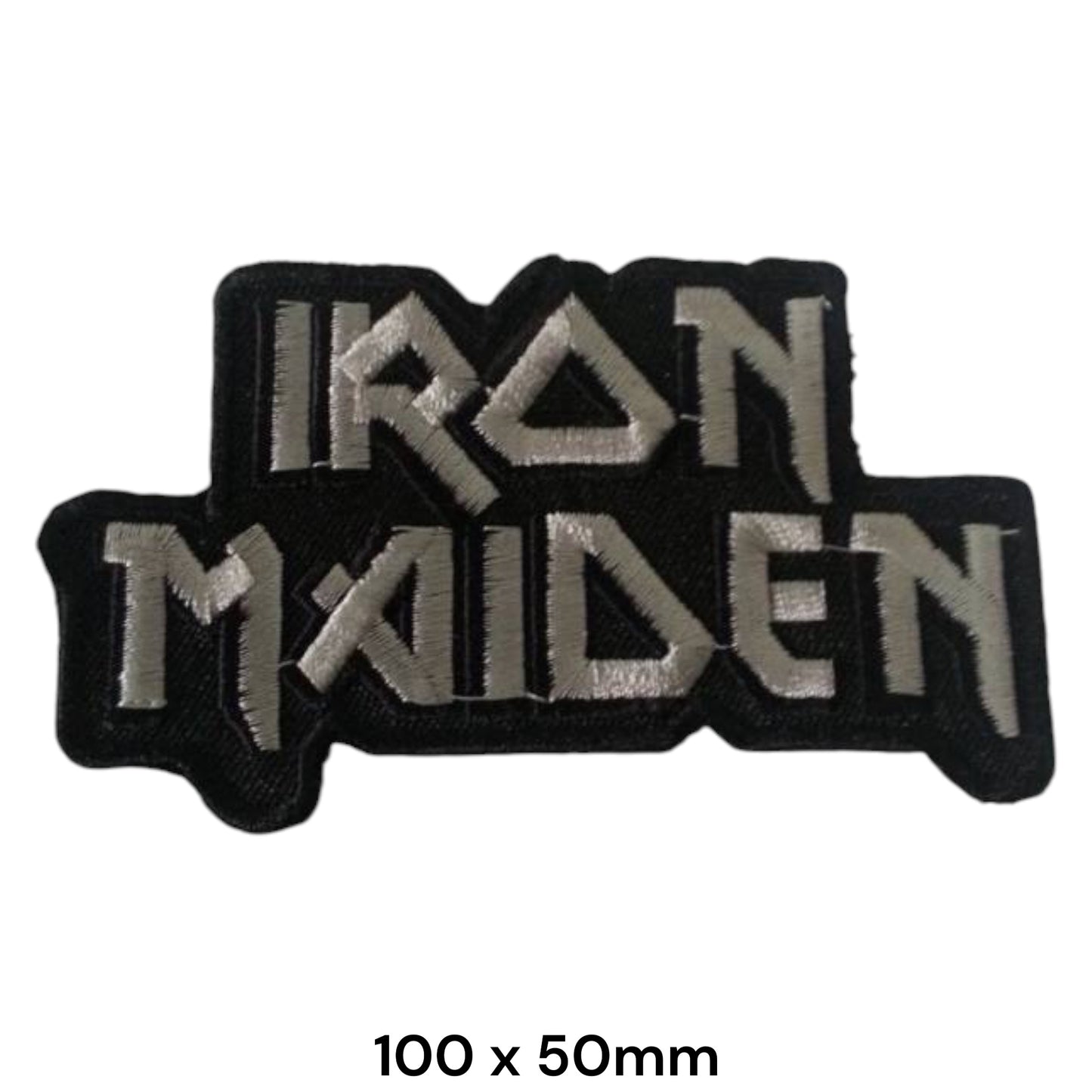 Iron Maiden Logo Classic Embroidered Patch 100x50mm – Black & Silver