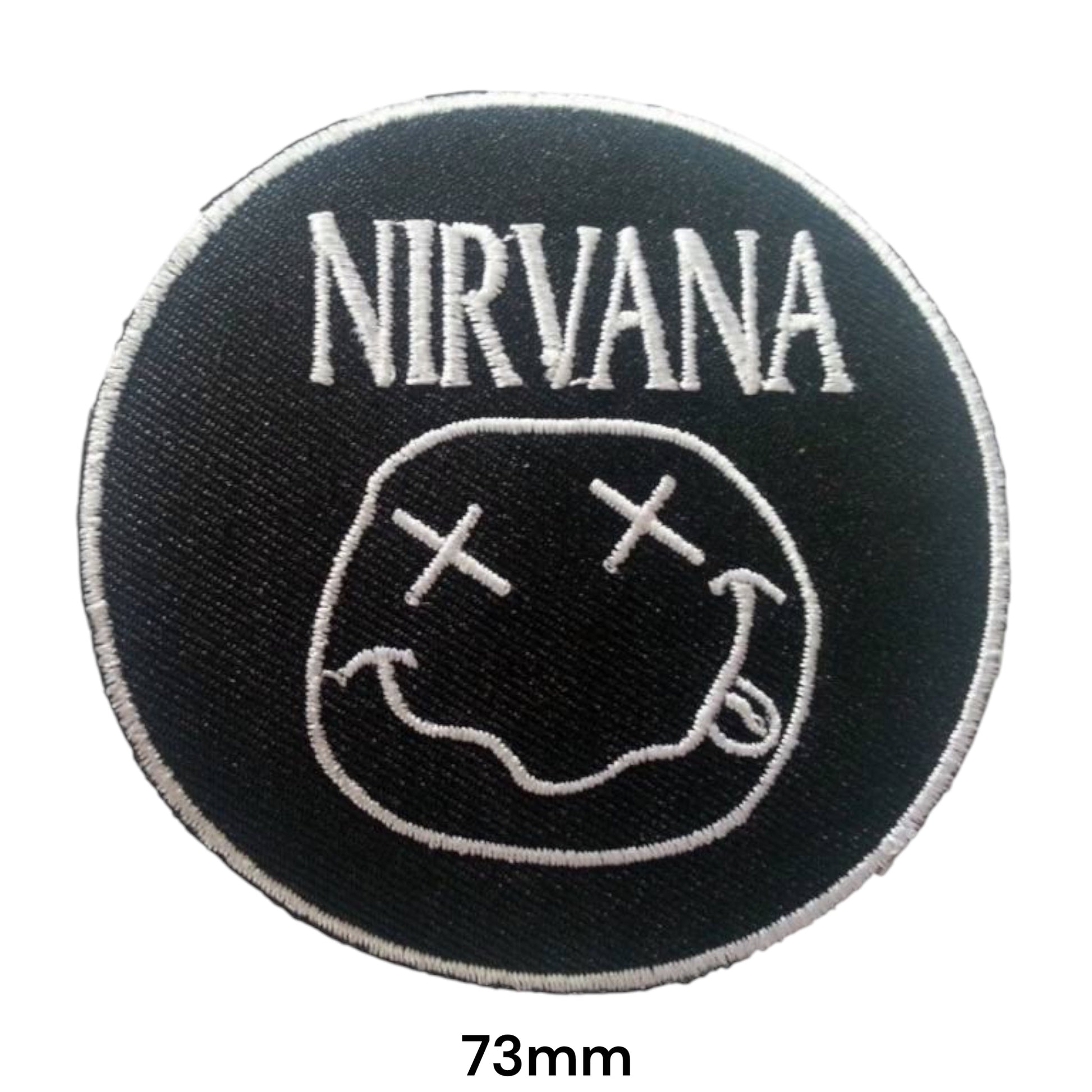 Nirvana Smiley Face Embroidered Patch 73x73mm – Black & White