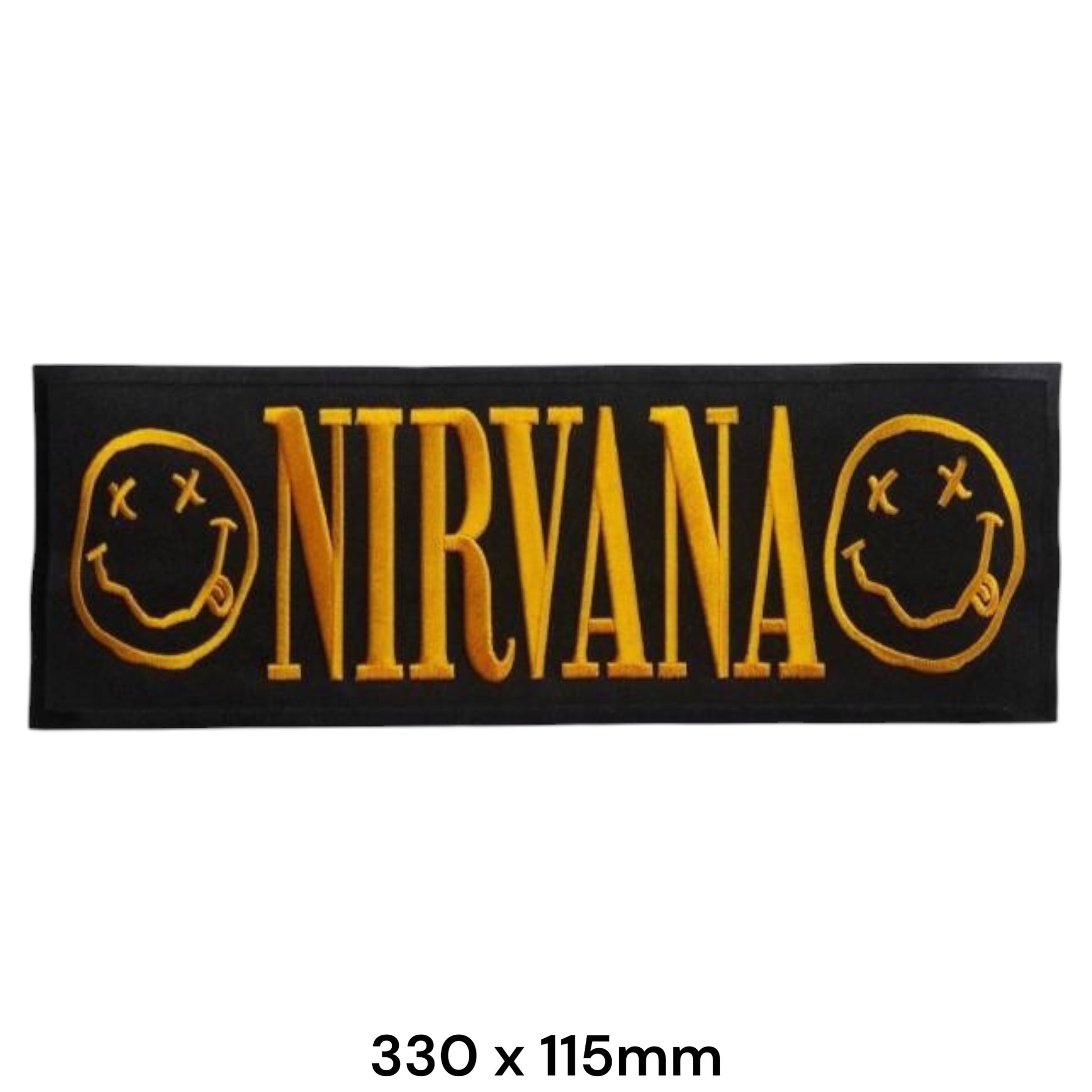 Nirvana Smiley Double XL Back Strip Embroidered Patch 330x115mm – Black & Yellow