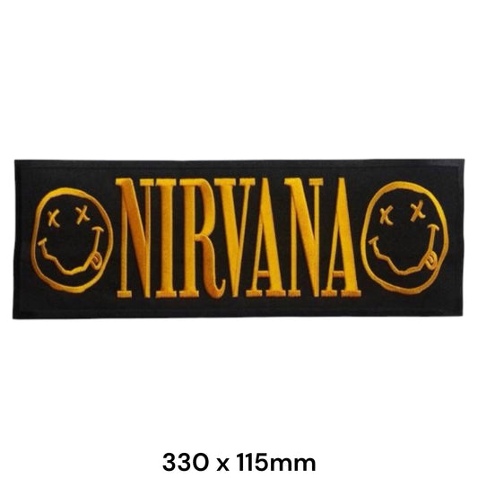 Nirvana Smiley Double XL Back Strip Embroidered Patch 330x115mm – Black & Yellow