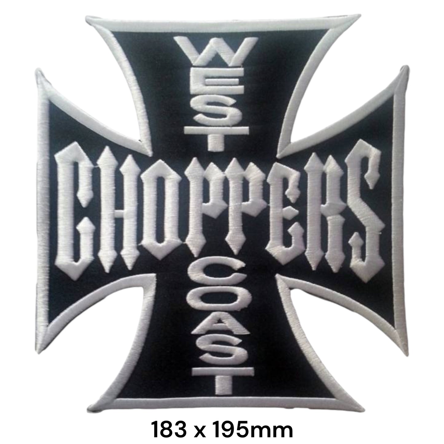 West Coast Choppers Iron Cross XL Black Back Patch 183x195mm – Black & White