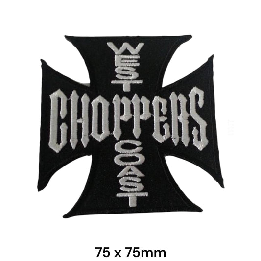 West Coast Choppers Iron Cross Small Black Embroidered Patch 75x75mm – Black & White