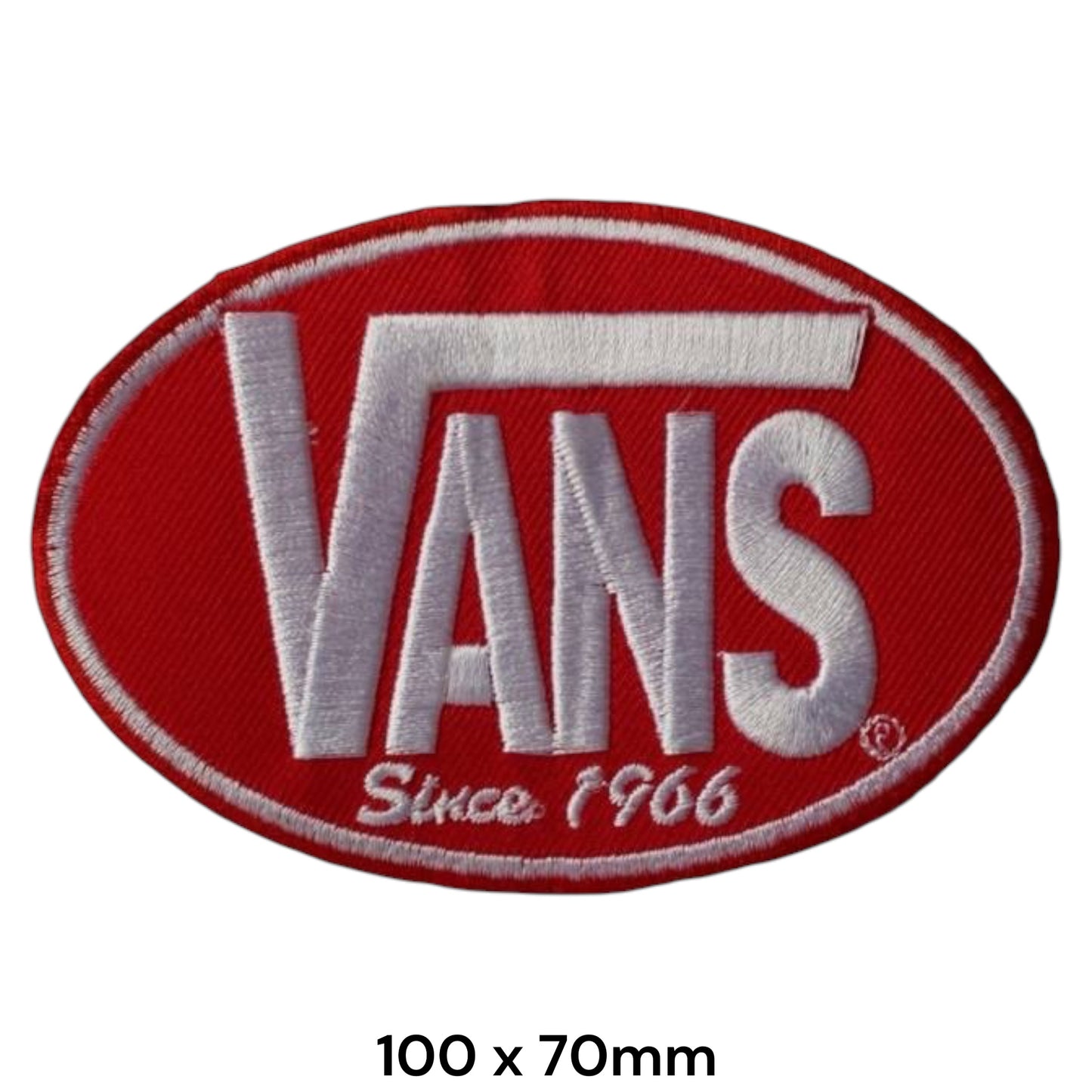 Vans Since 1966 Oval Logo Red Embroidered Patch 100x70mm – Red & White