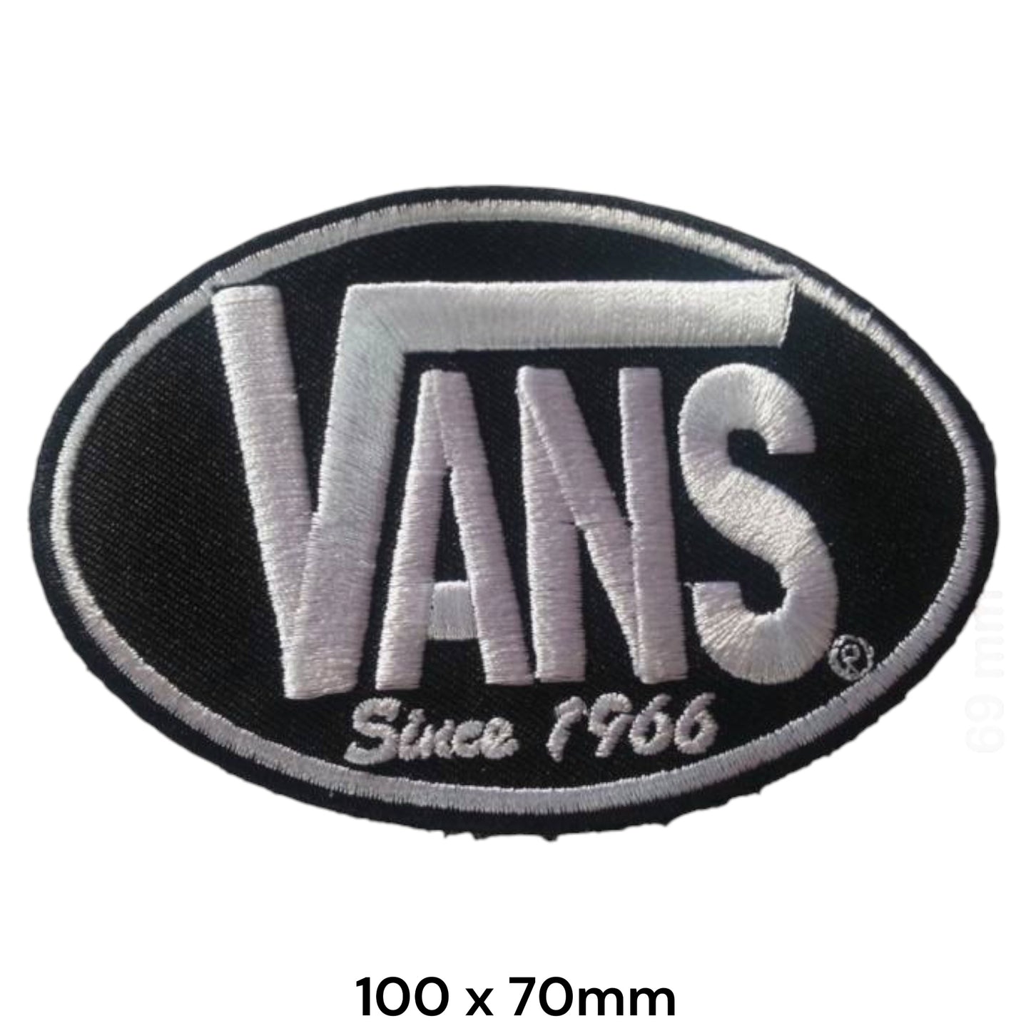 Vans Since 1966 Oval Logo Black Silver Embroidered Patch 100x70mm – Black & Silver