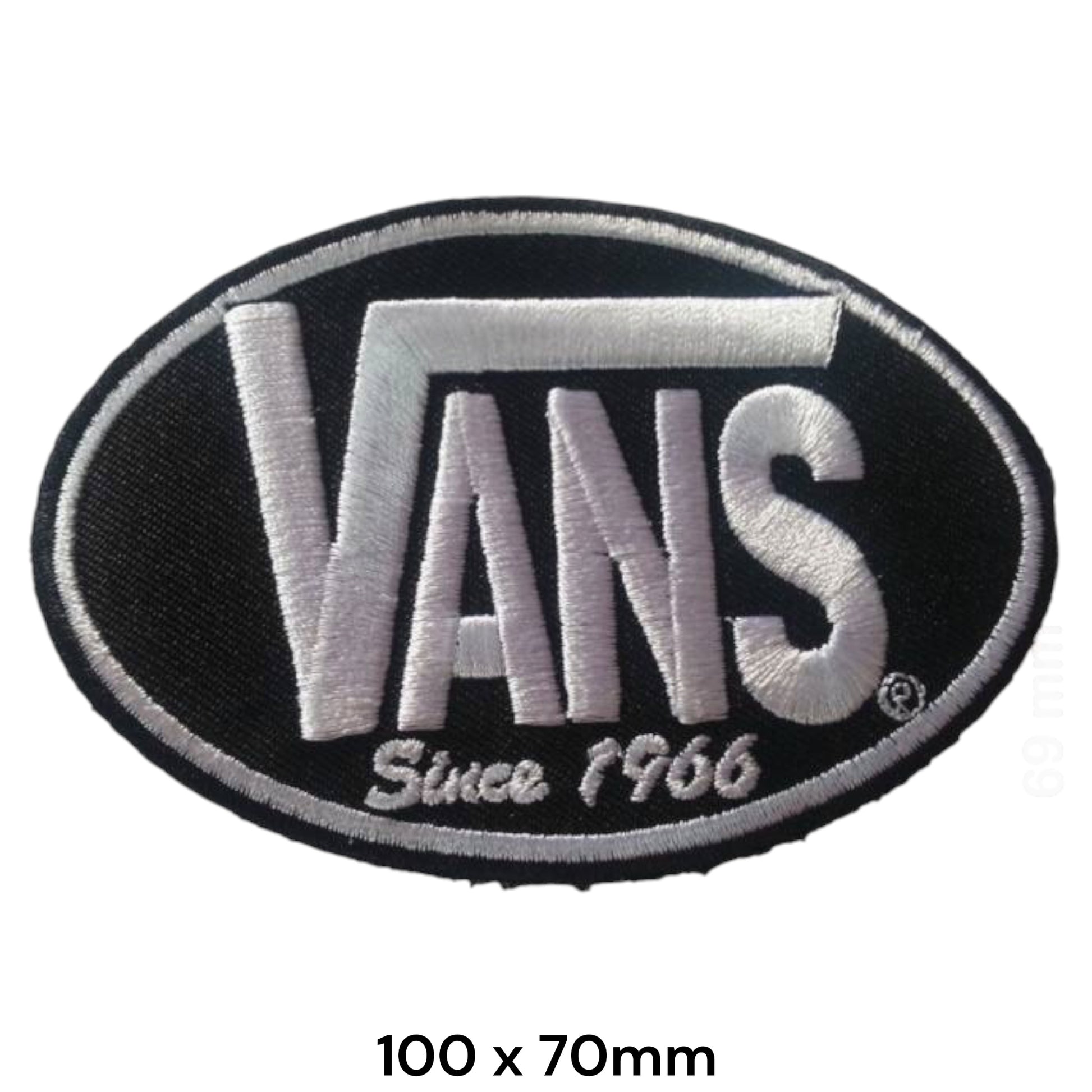 Vans Since 1966 Oval Logo Black Silver Embroidered Patch 100x70mm – Black & Silver