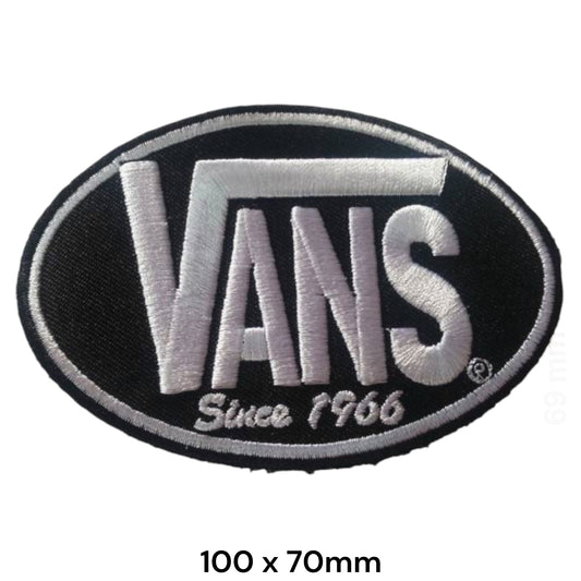 Vans Since 1966 Oval Logo Black Silver Embroidered Patch 100x70mm – Black & Silver